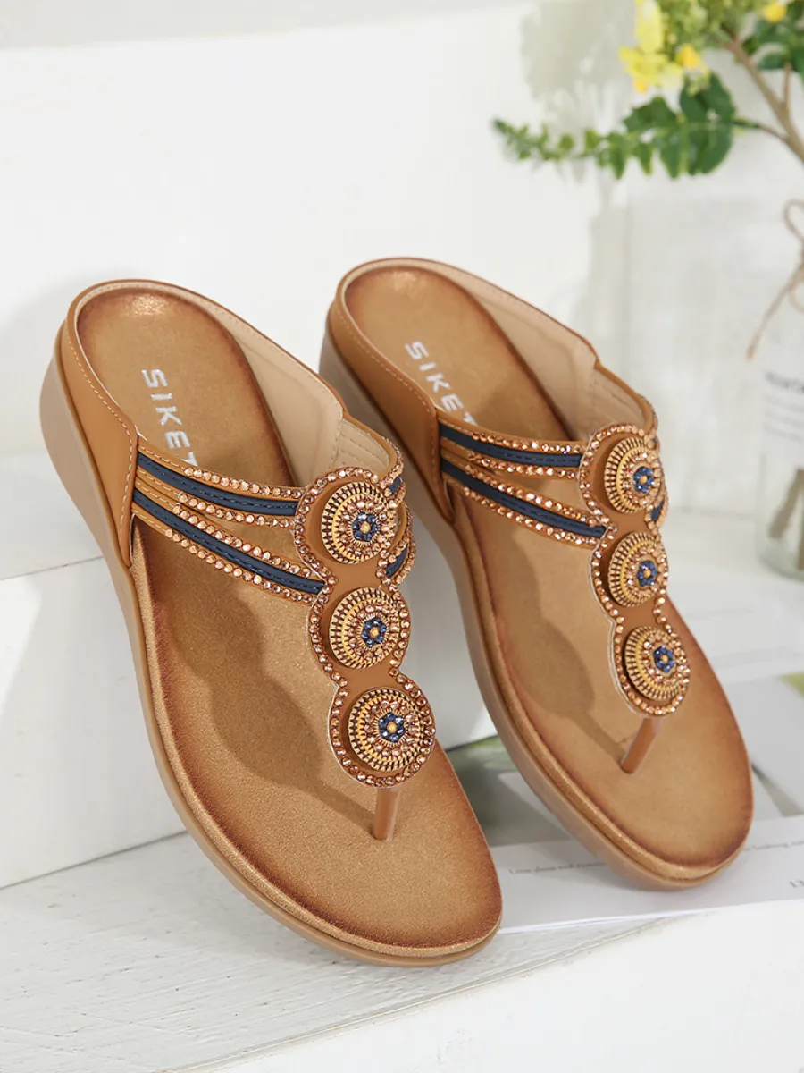 Rhinestone Bead-Accent Sandals - Siketu