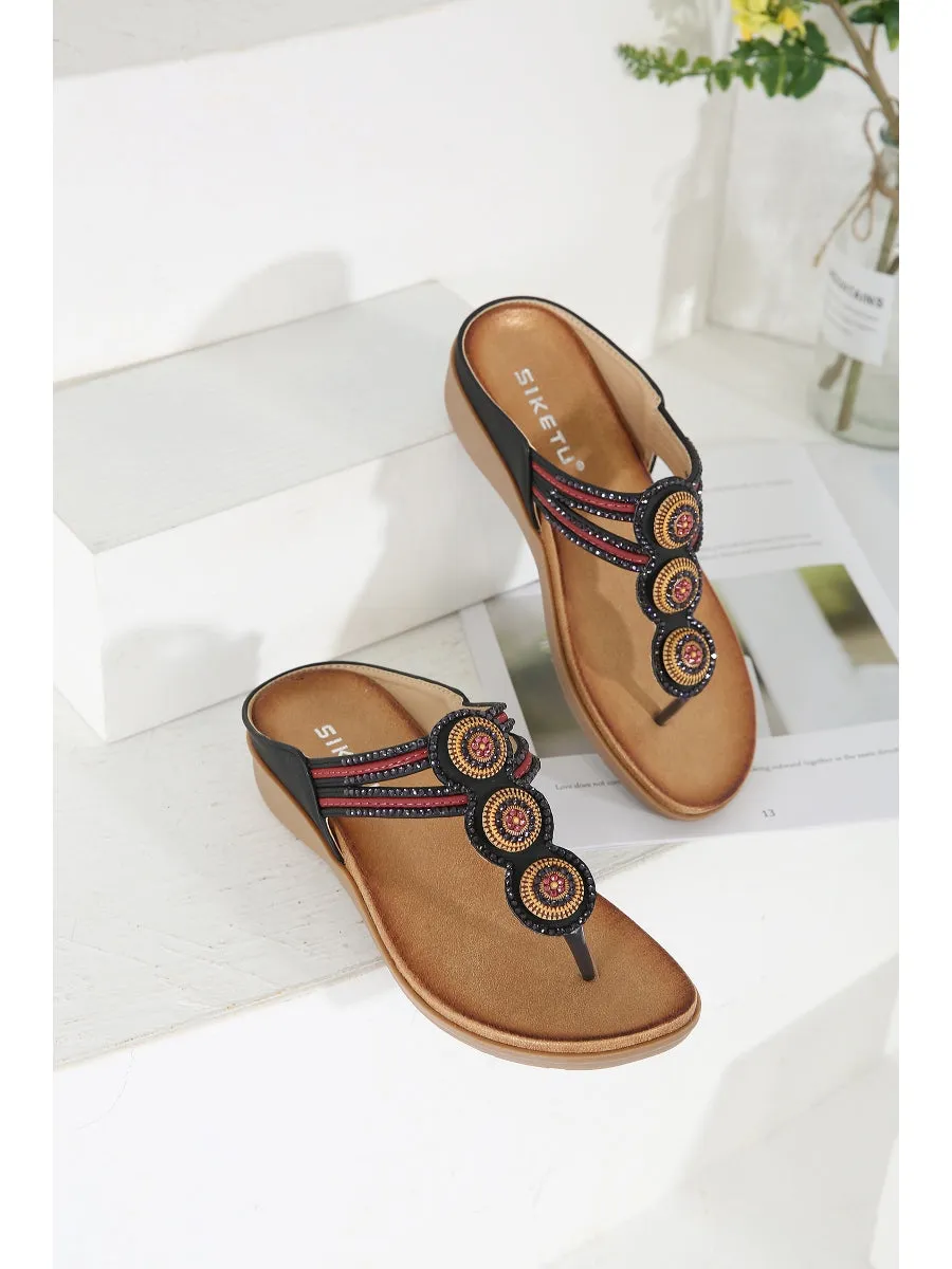 Rhinestone Bead-Accent Sandals - Siketu