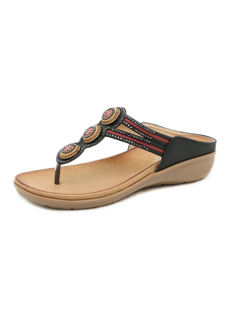 Rhinestone Bead-Accent Sandals - Siketu