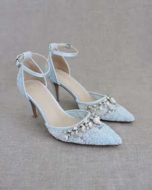 Rhinestone Embellished Lace Heels