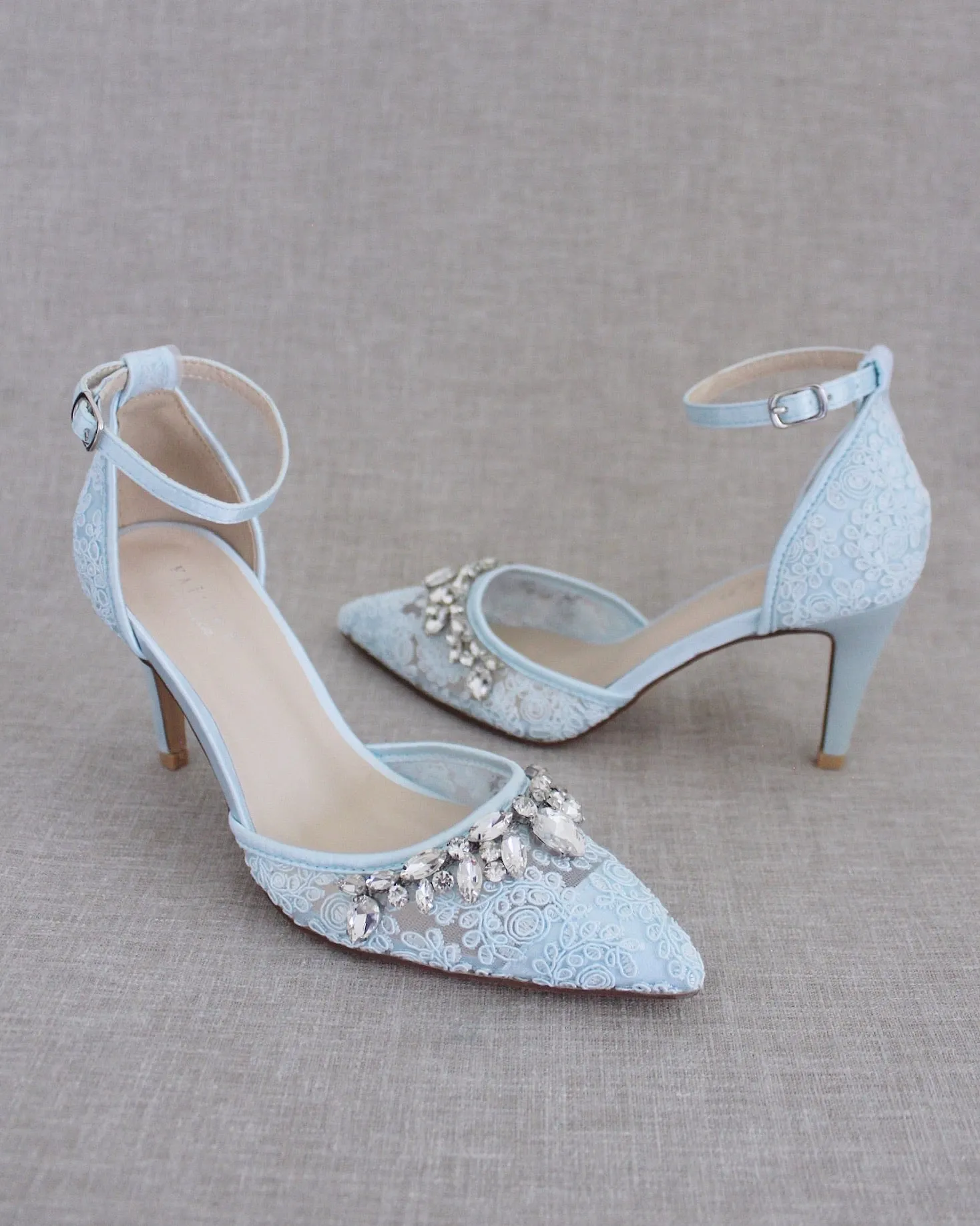Rhinestone Embellished Lace Heels
