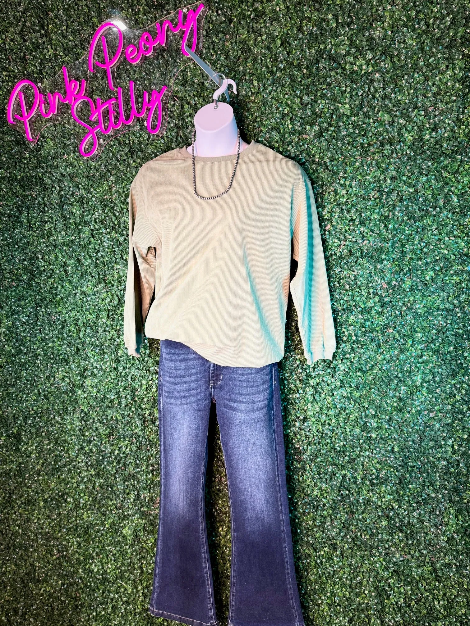 Ribbed Corded Oversized Pullover - Light Green