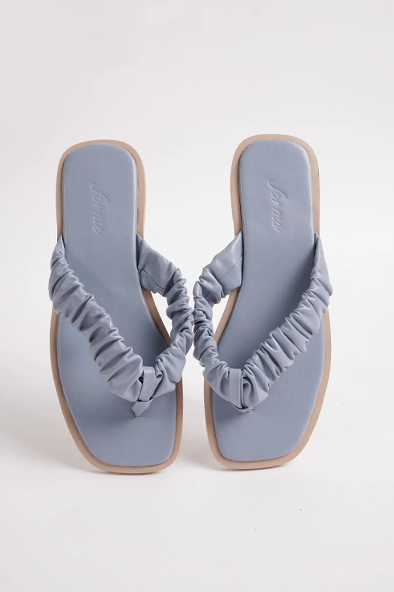 Ruched Thong Square Toe Sandals