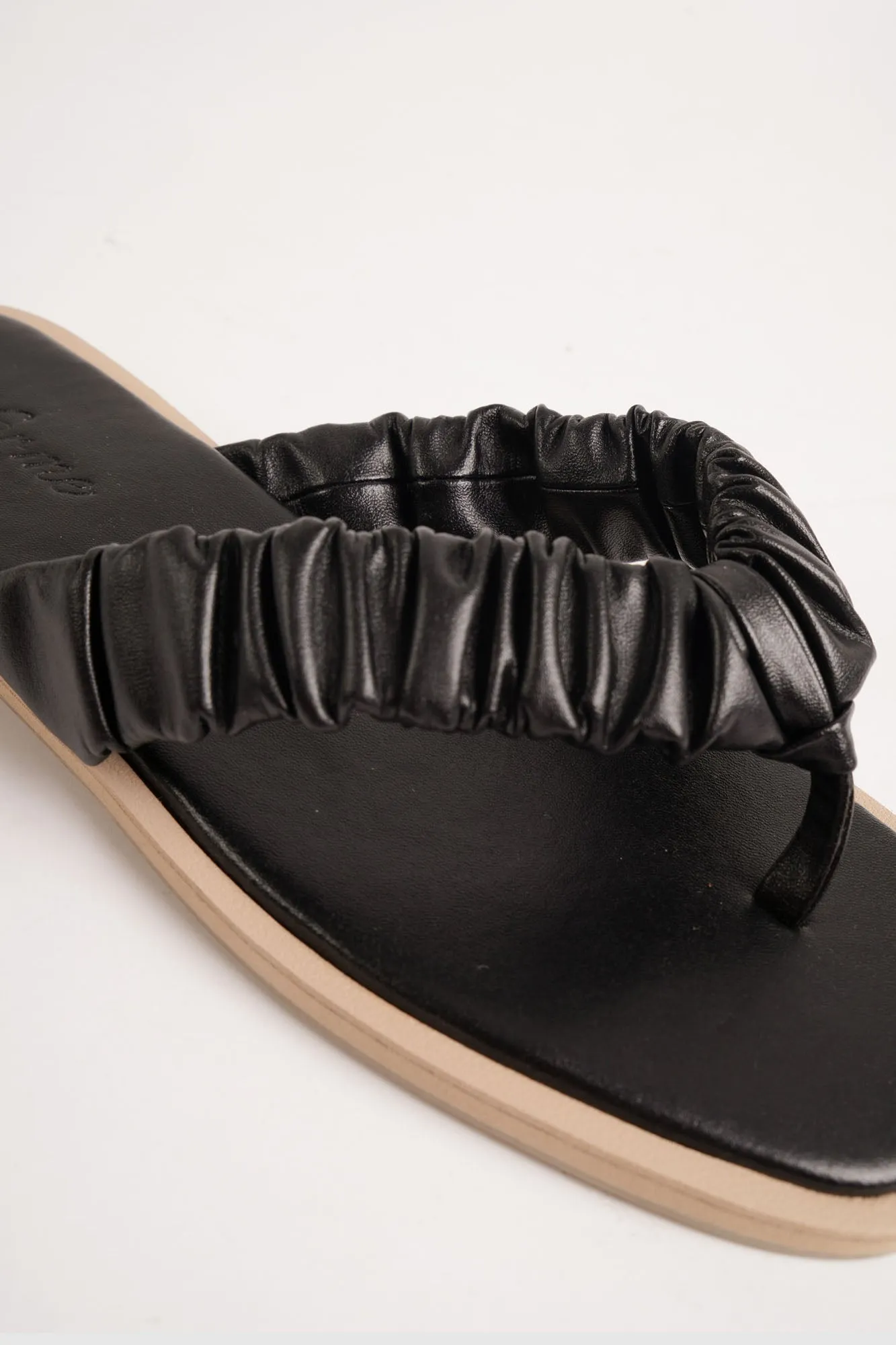 Ruched Thong Square Toe Sandals