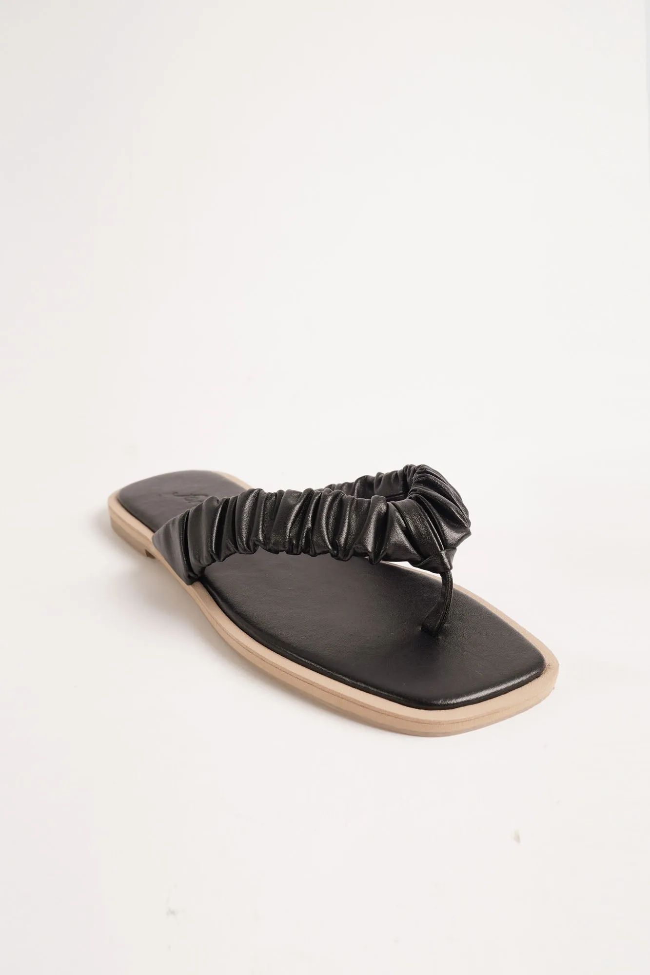 Ruched Thong Square Toe Sandals