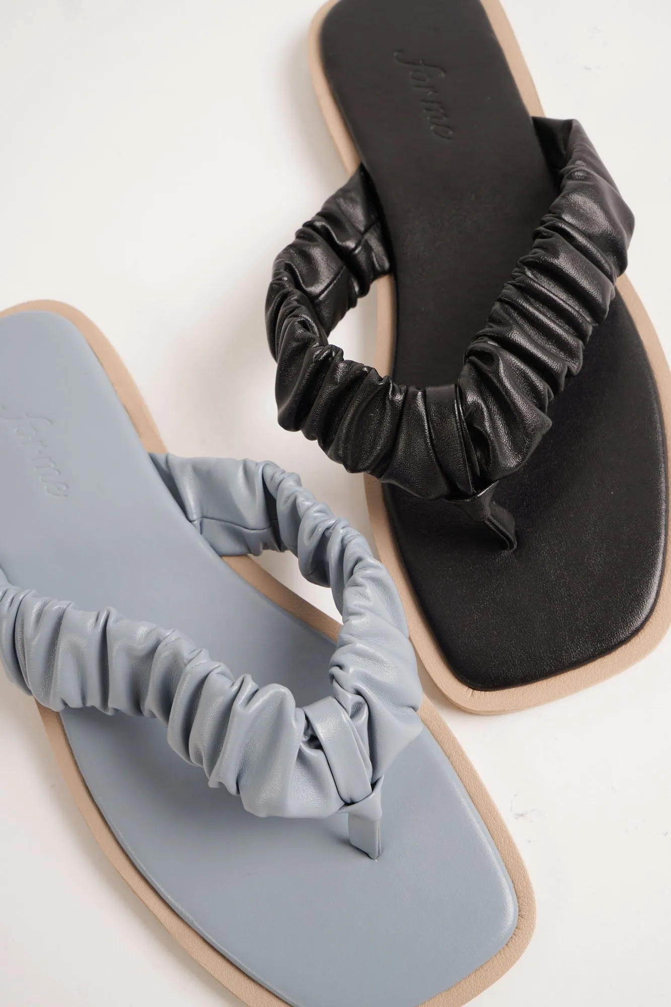 Ruched Thong Square Toe Sandals