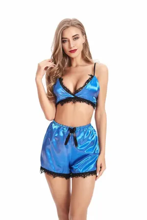 Sapphire Blue Transparent Sleepwear for Women - See Thru Lace 2 Piece Nightwear Lingerie Set