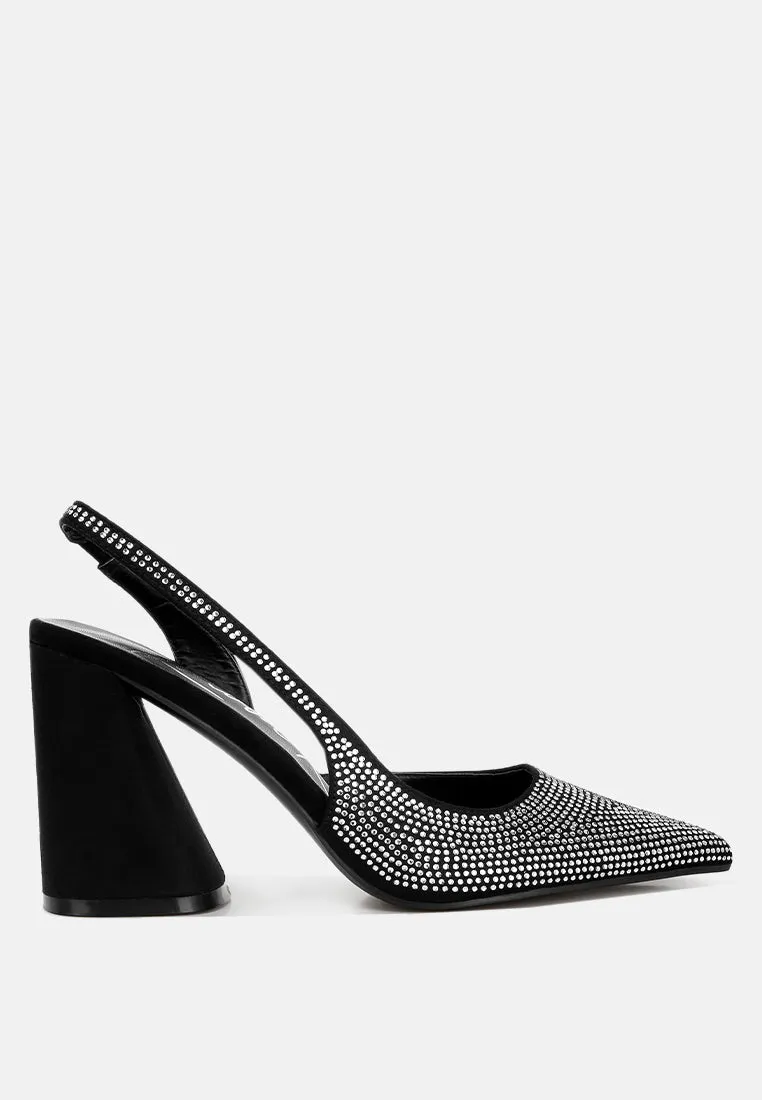 Saranna Rhinestone Embellished Suede Heel Sandals By RAG