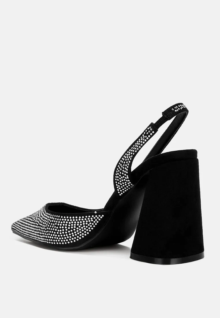 Saranna Rhinestone Embellished Suede Heel Sandals By RAG