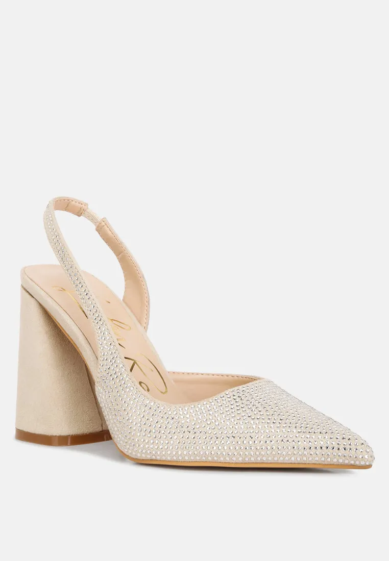 Saranna Rhinestone Embellished Suede Heel Sandals By RAG