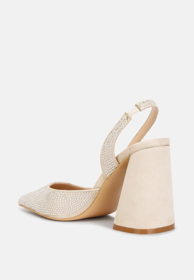 Saranna Rhinestone Embellished Suede Heel Sandals By RAG