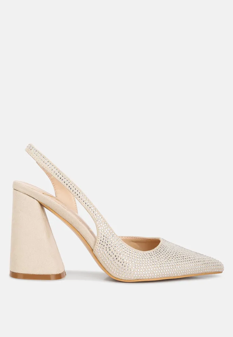 Saranna Rhinestone Embellished Suede Heel Sandals By RAG