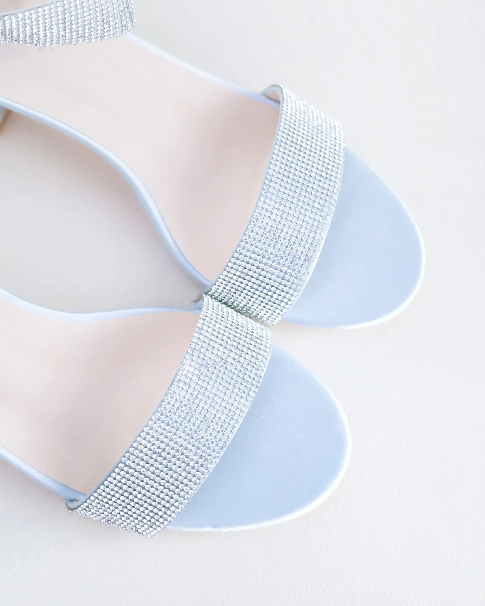 Satin Block Heel Evening Sandals with Rhinestones Strap