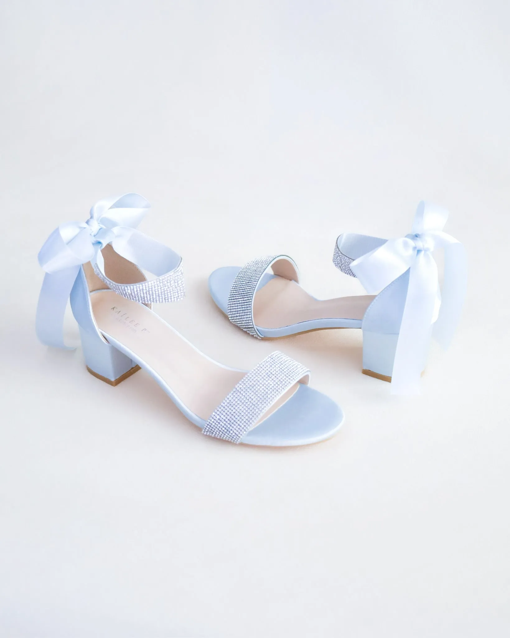 Satin Block Heel Evening Sandals with Rhinestones Strap