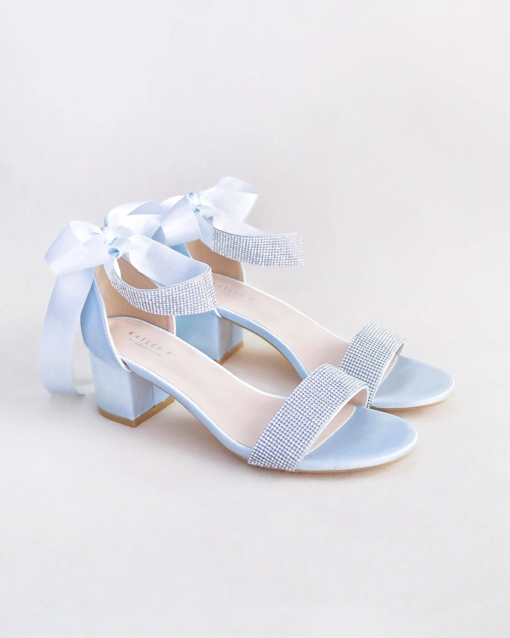 Satin Block Heel Evening Sandals with Rhinestones Strap