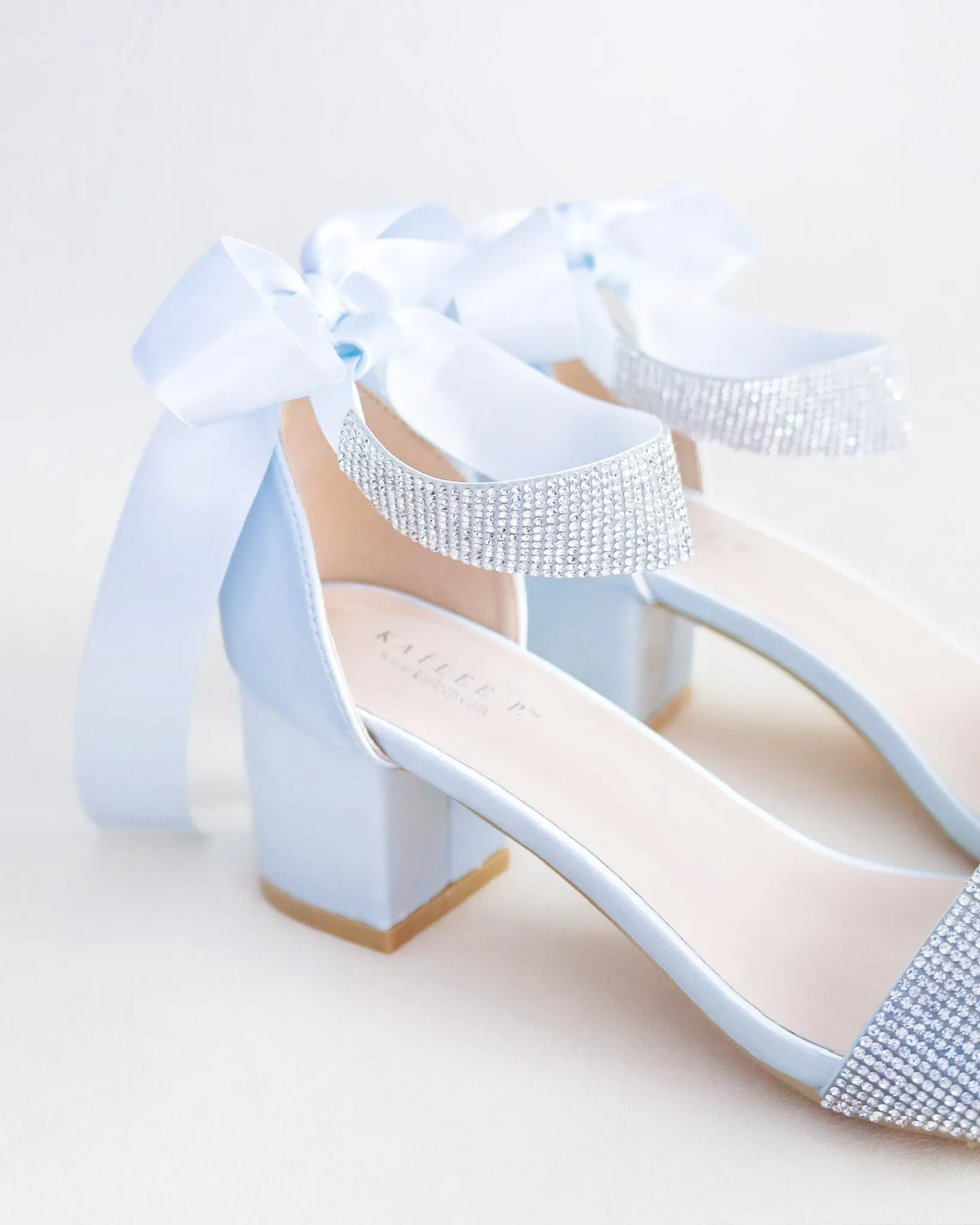 Satin Block Heel Evening Sandals with Rhinestones Strap