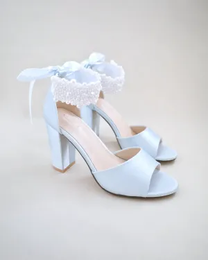 Satin Block Heel Wedding Sandals with Perla Ankle Strap