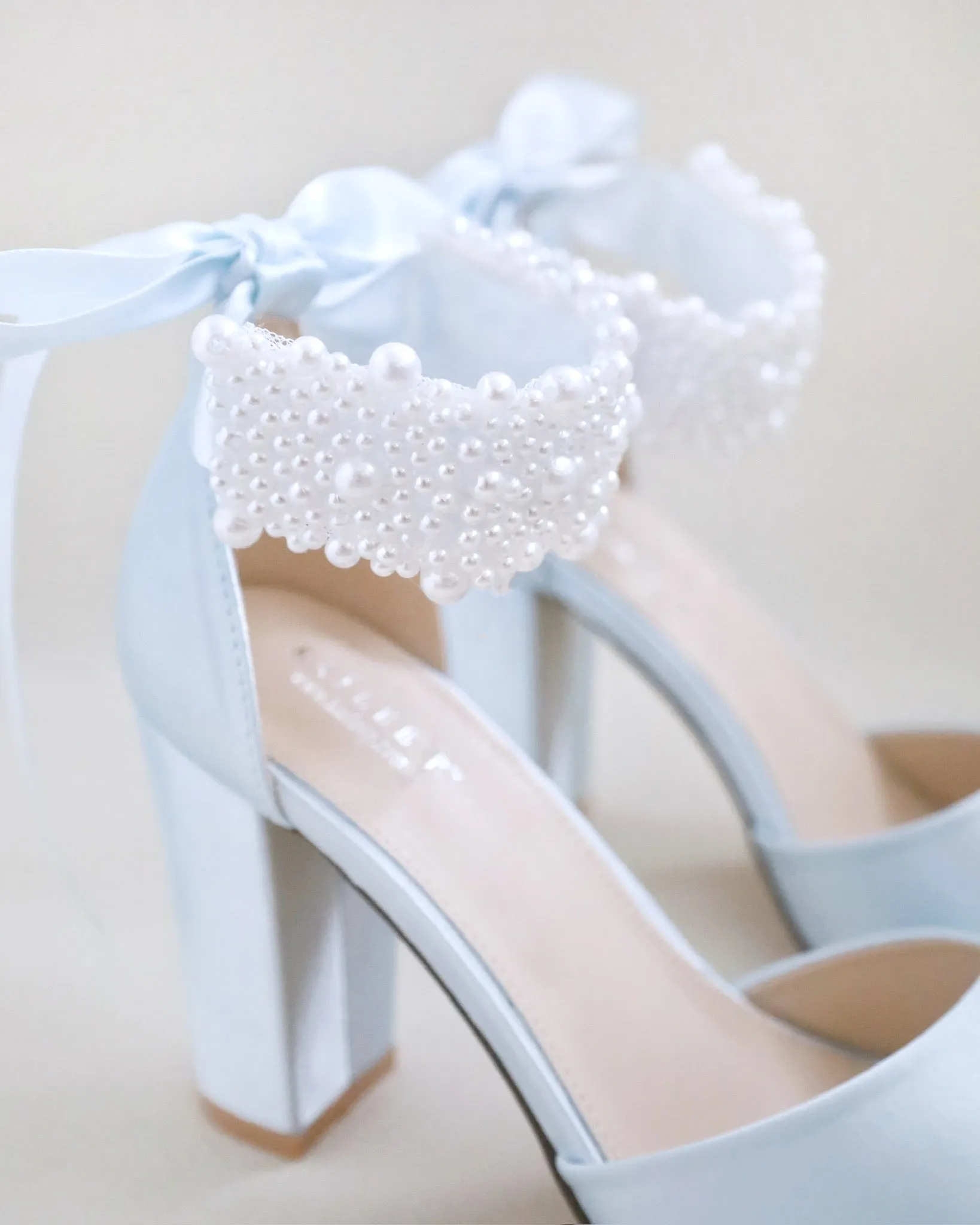Satin Block Heel Wedding Sandals with Perla Ankle Strap