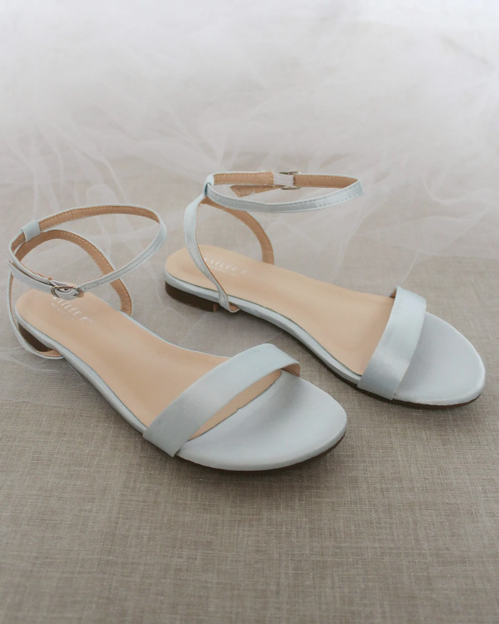 Satin Flat Sandal with Ankle Strap