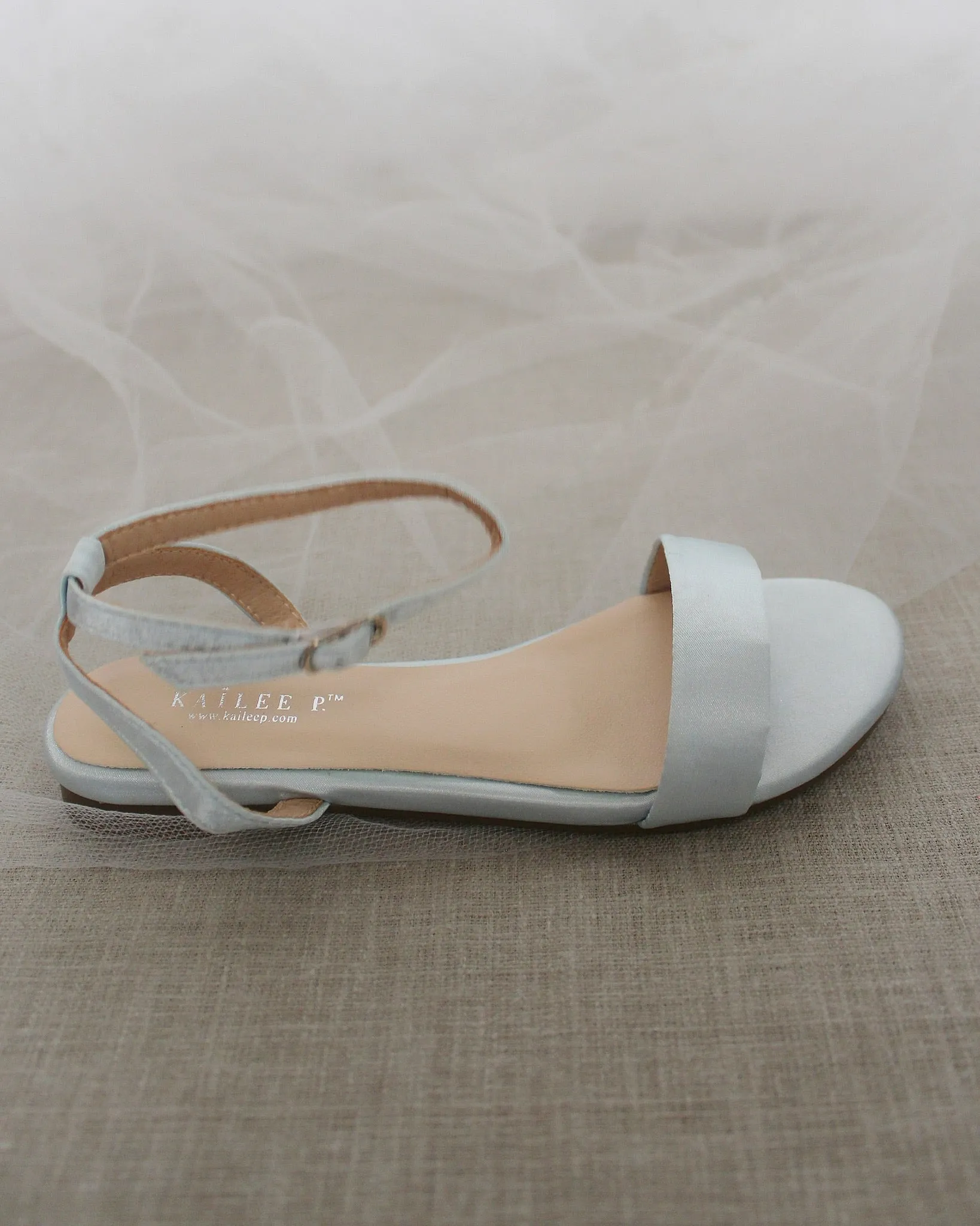 Satin Flat Sandal with Ankle Strap