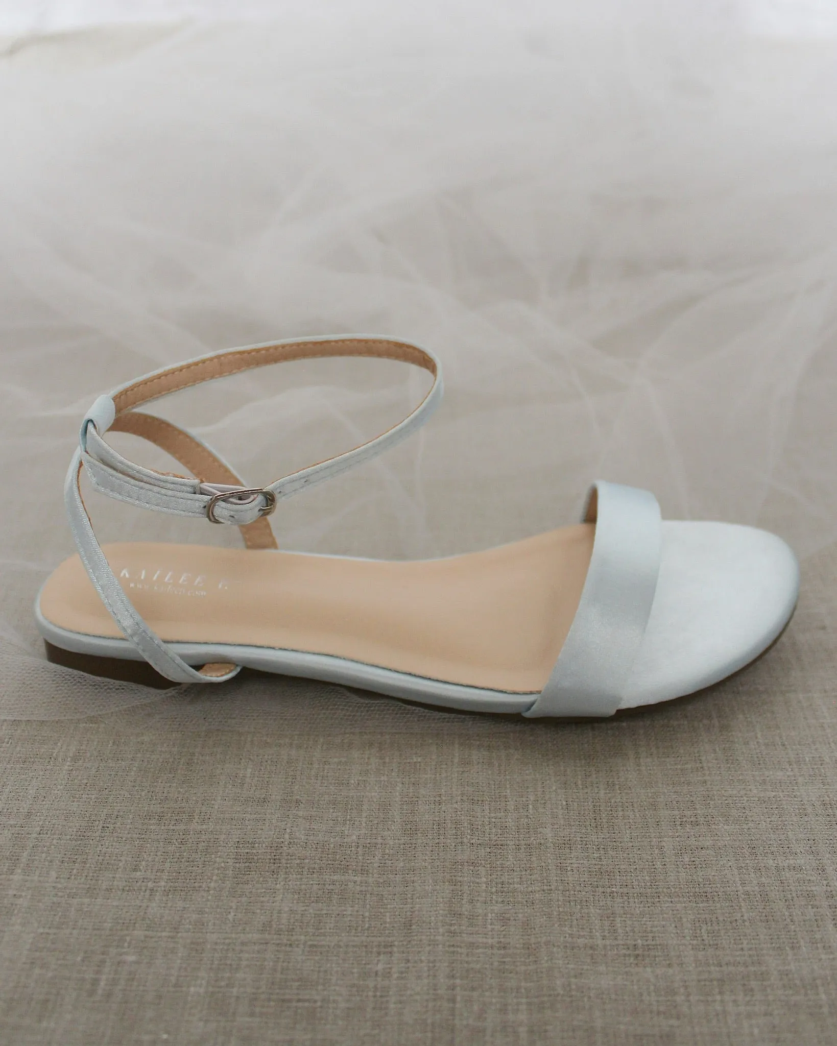 Satin Flat Sandal with Ankle Strap