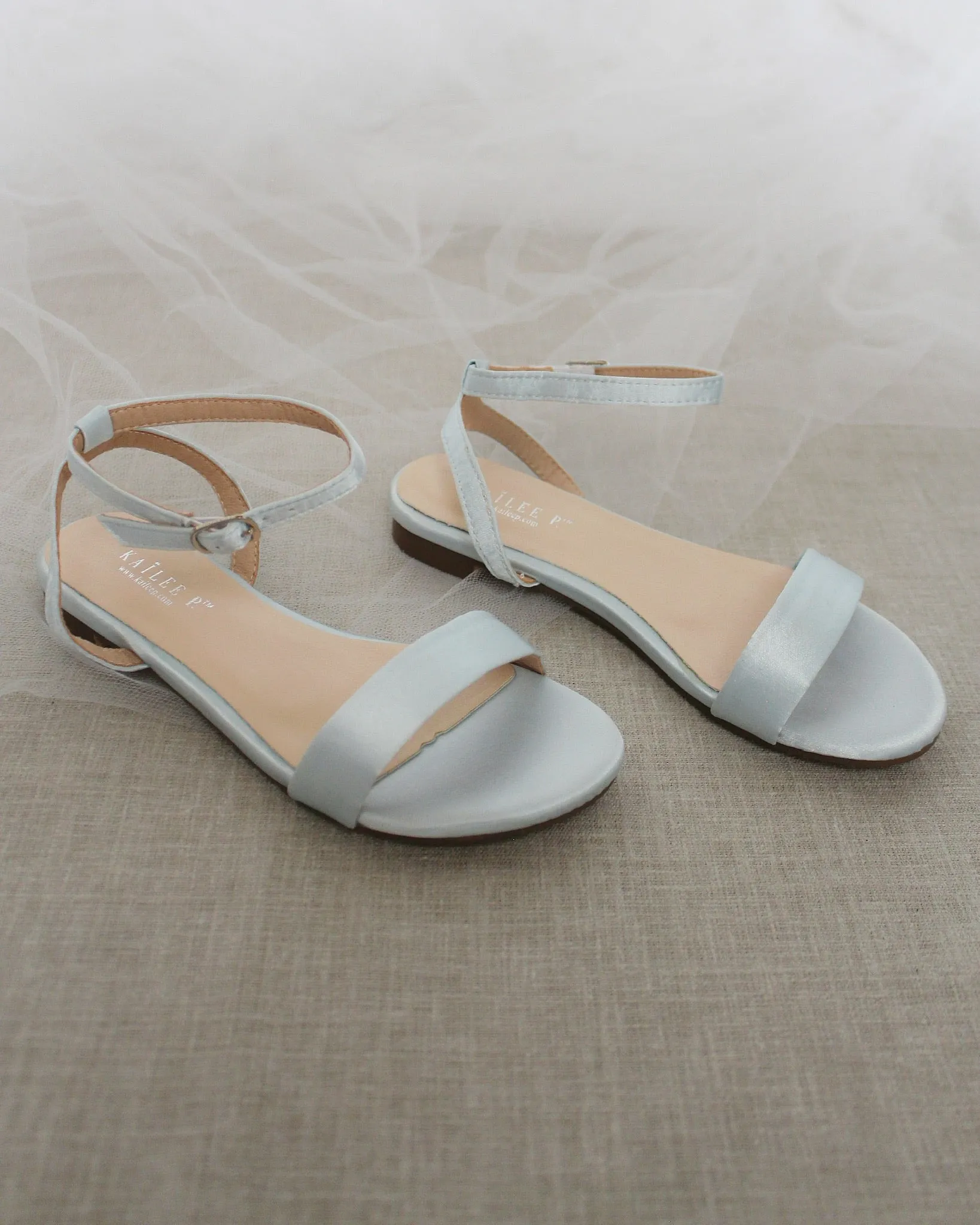 Satin Flat Sandal with Ankle Strap
