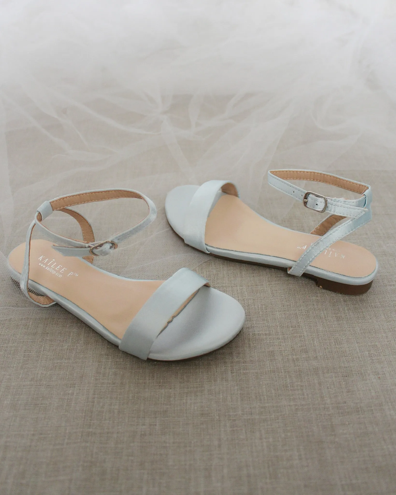Satin Flat Sandal with Ankle Strap