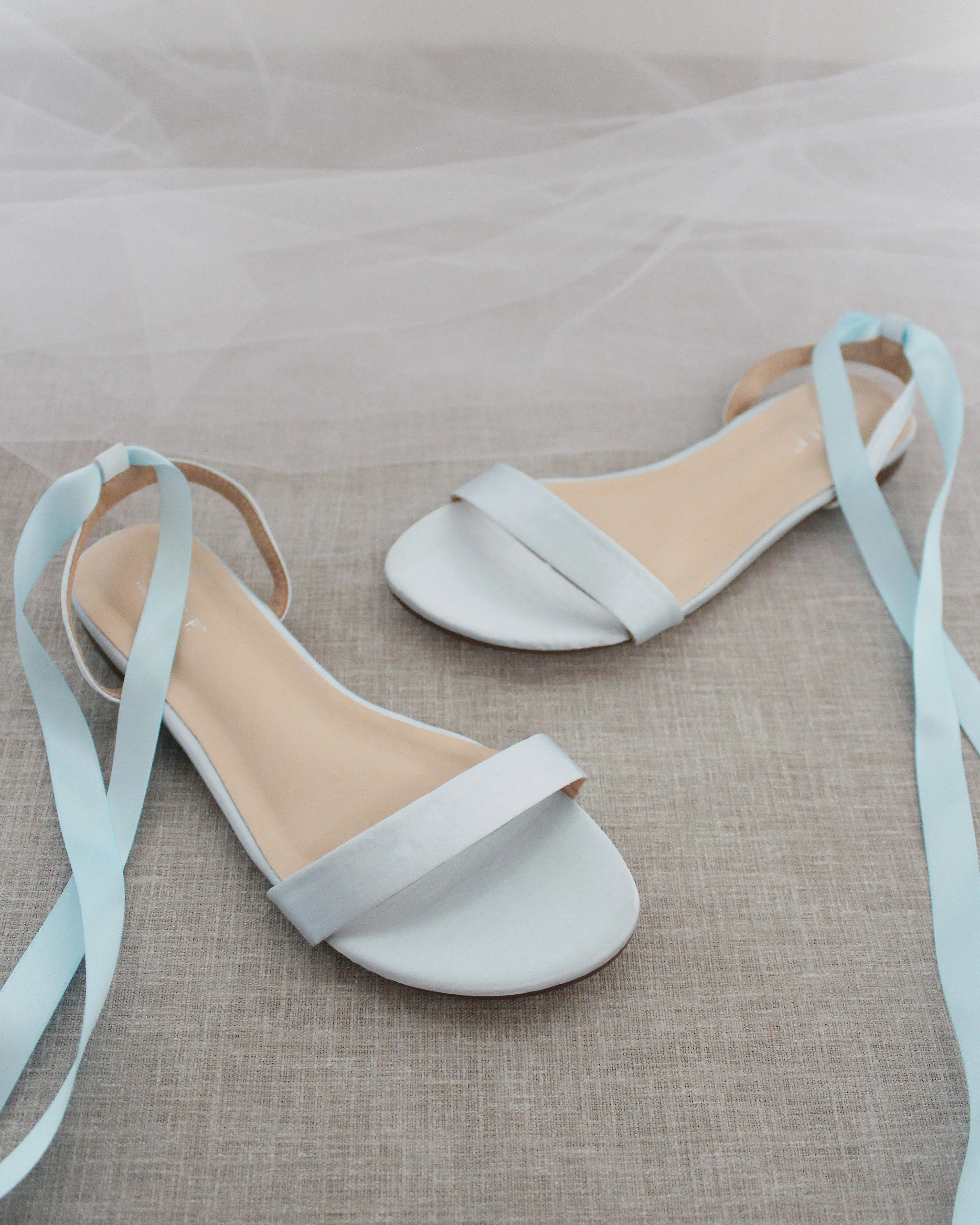 Satin Flat Sandal with Ballerina Lace Up