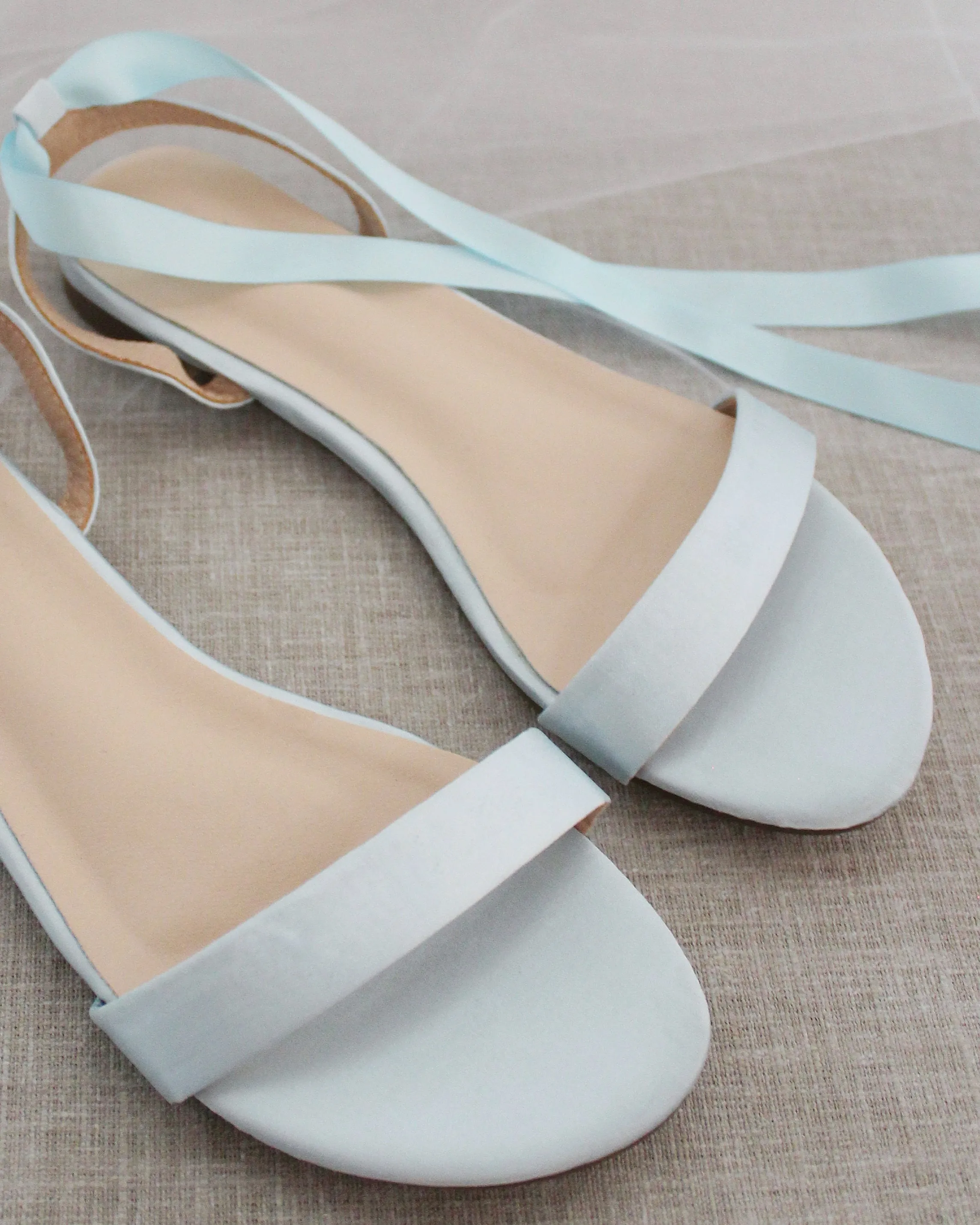 Satin Flat Sandal with Ballerina Lace Up
