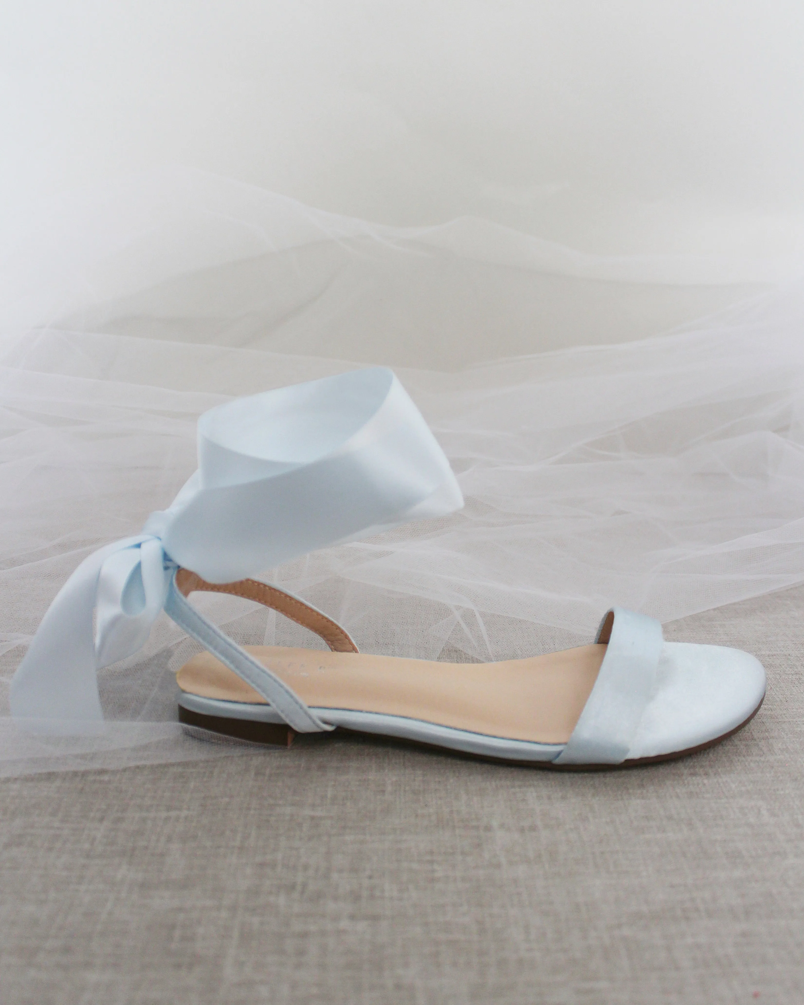 Satin Flat Sandal with Wrapped Satin Tie