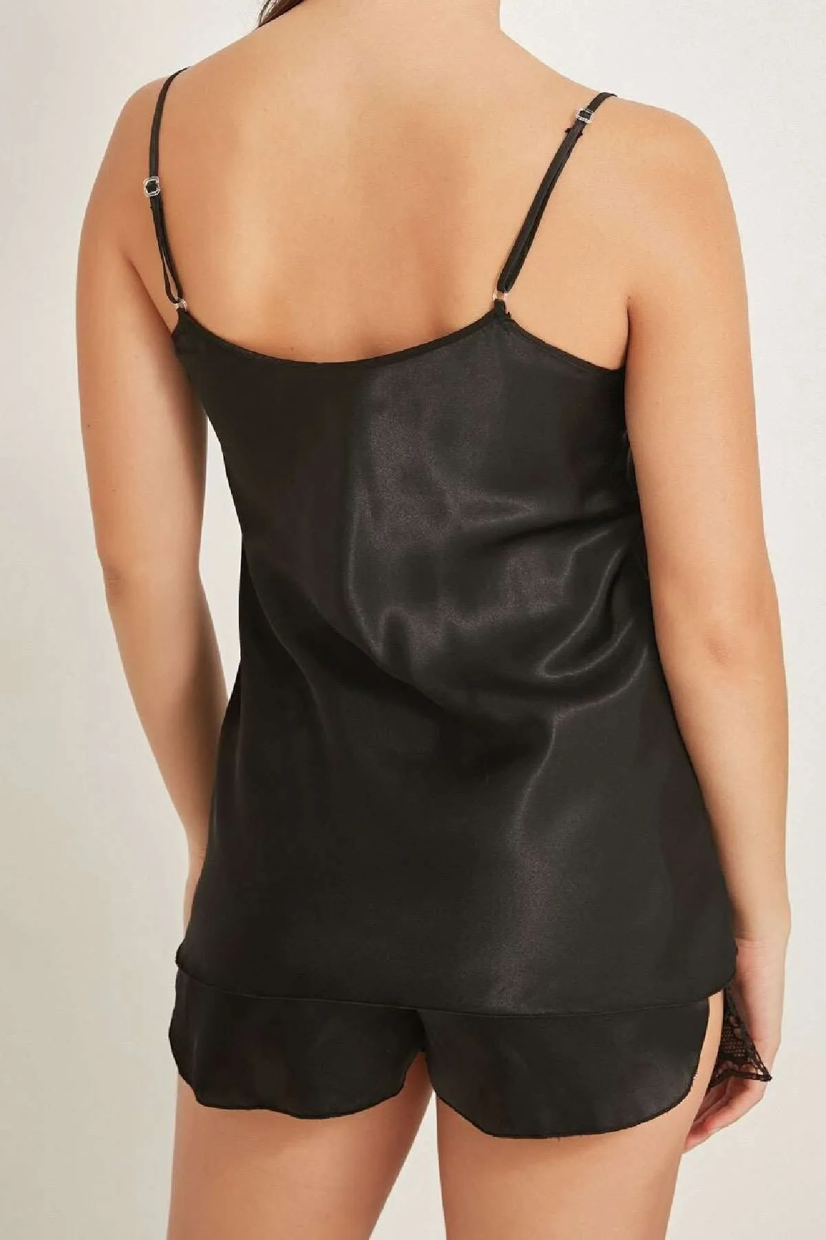 Satin Lace Trim Cami and Short Set