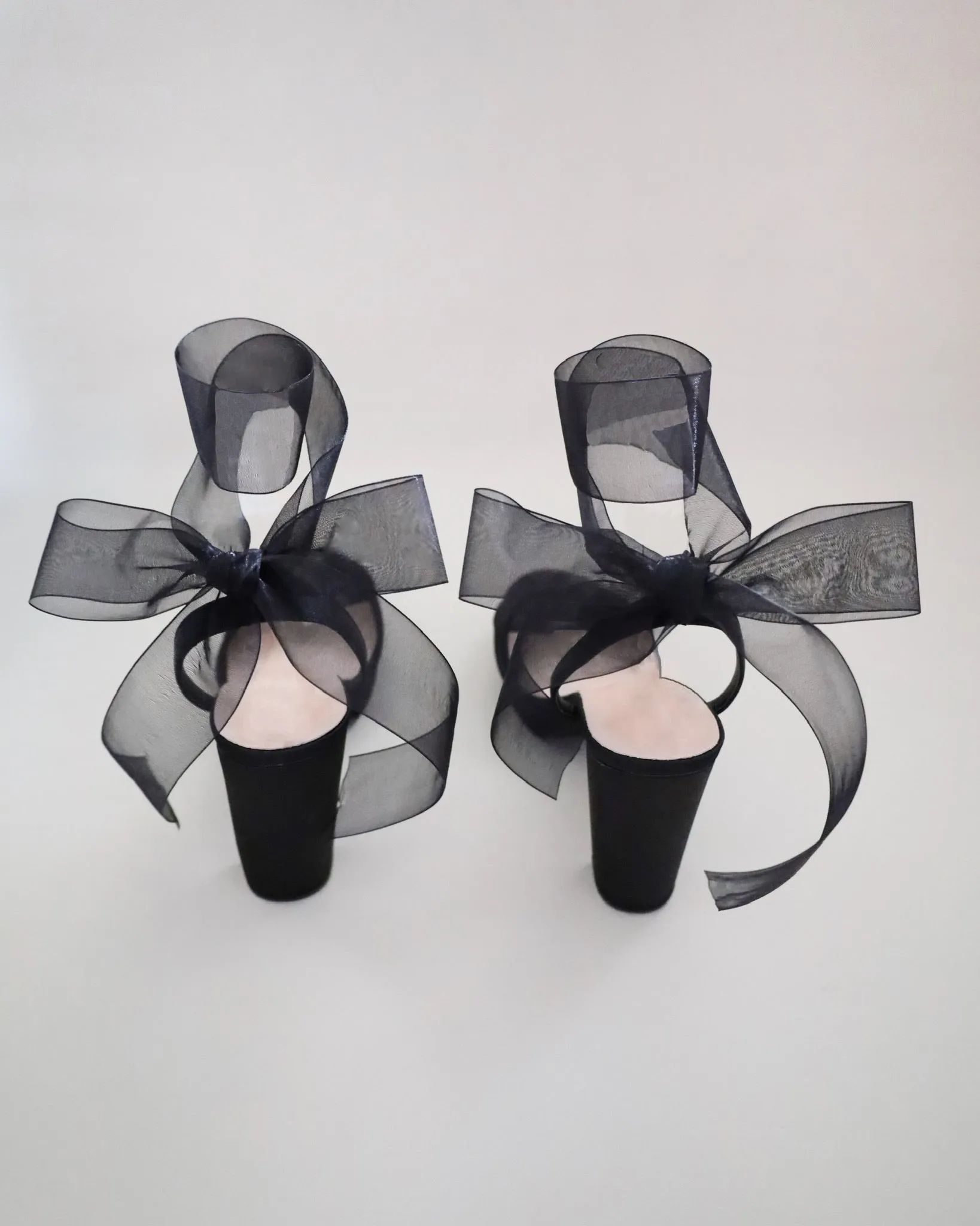 Satin Platform Block Heel Sandals with Wrapped Ribbon Tie
