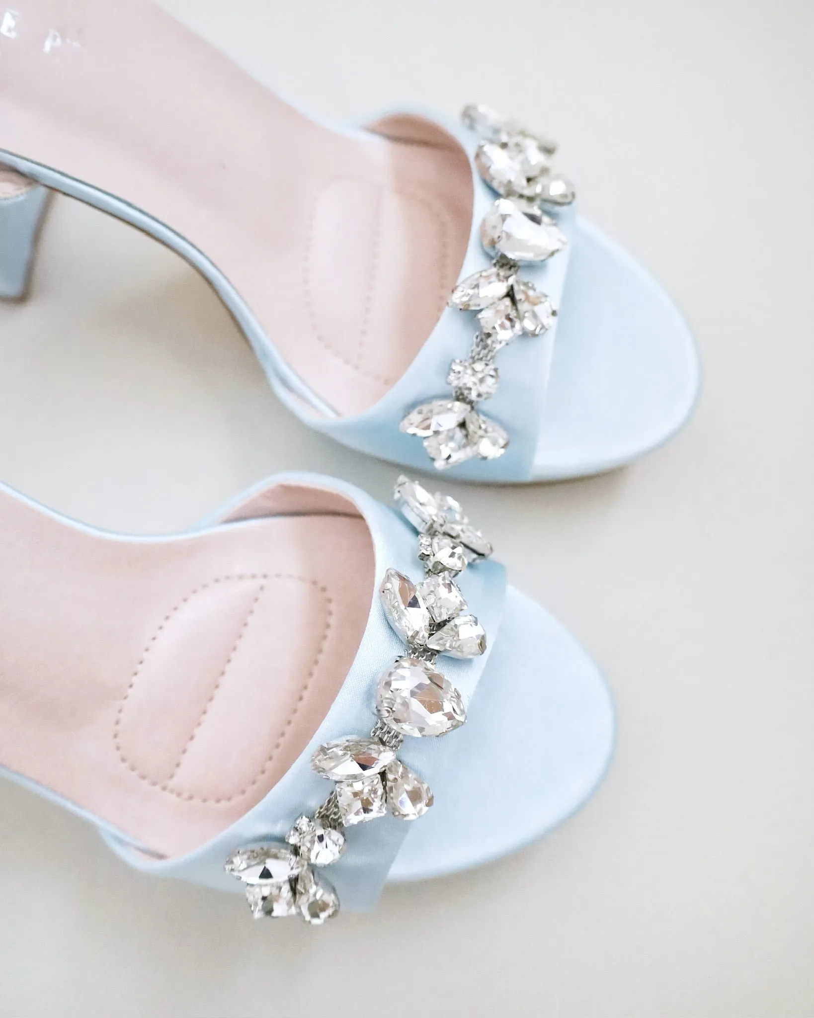 Satin Platform Block Heel Wedding Sandals with Navette Rhinestones
