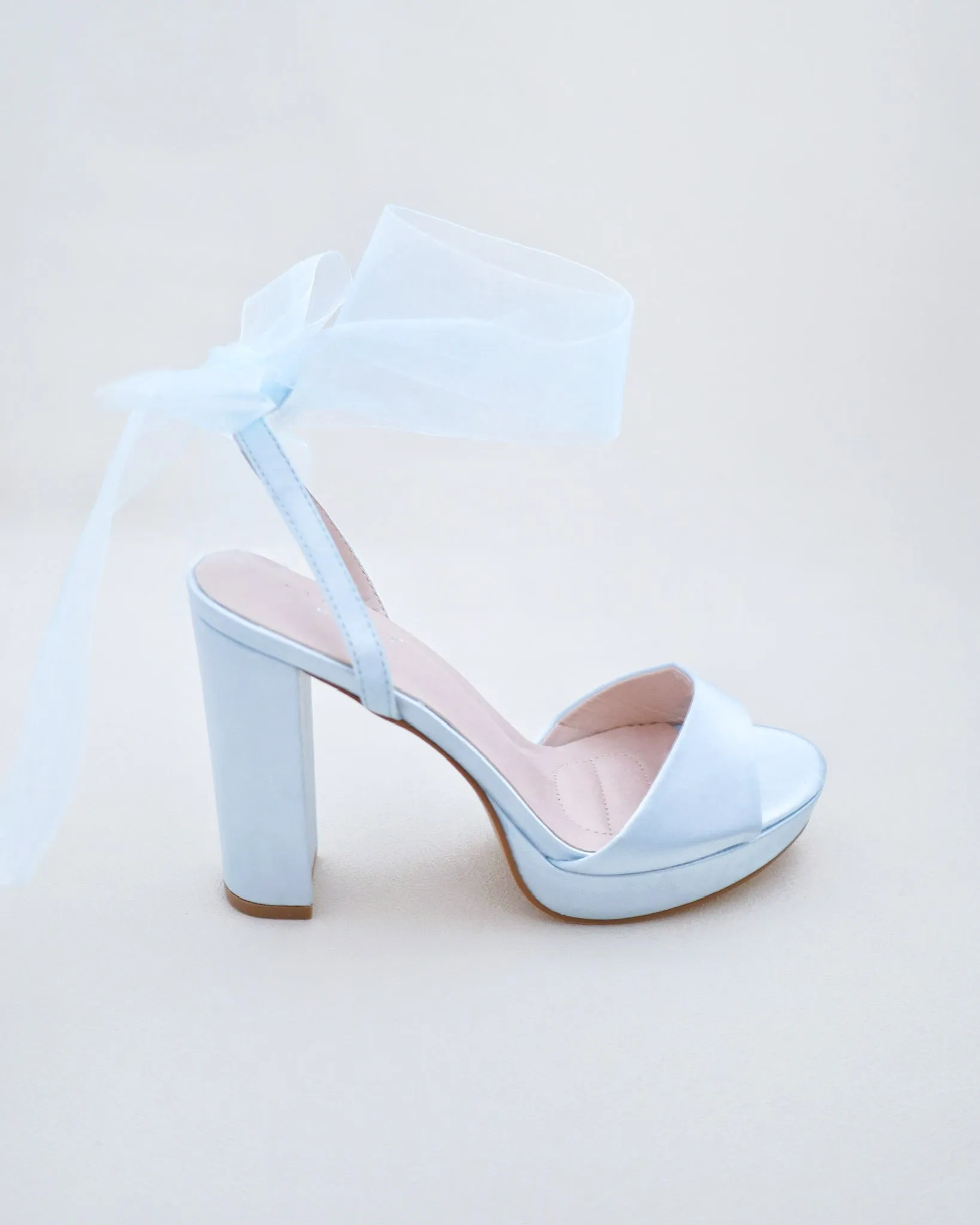 Satin Platform Block Heel Wedding Sandals with Wrapped Ribbon Tie