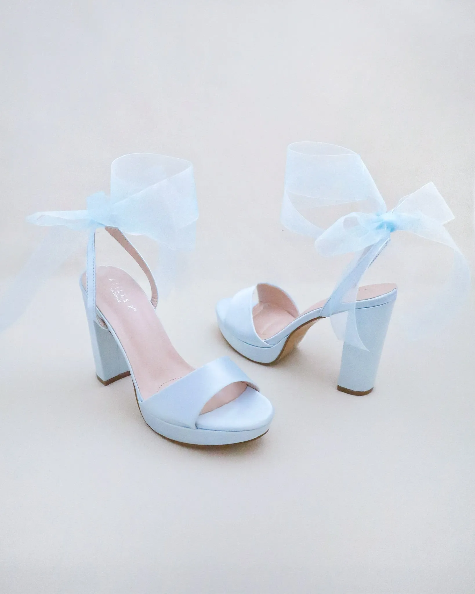 Satin Platform Block Heel Wedding Sandals with Wrapped Ribbon Tie