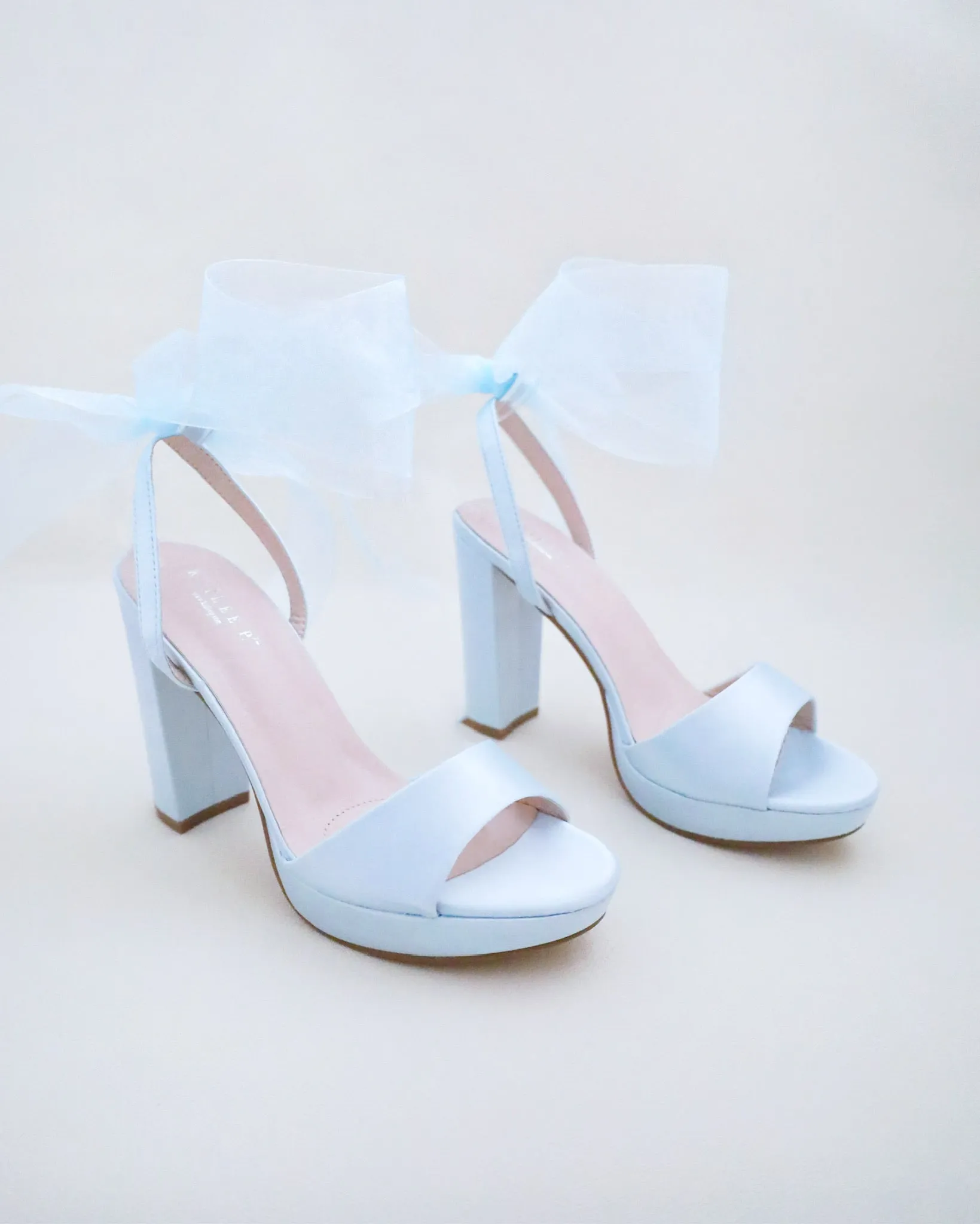 Satin Platform Block Heel Wedding Sandals with Wrapped Ribbon Tie