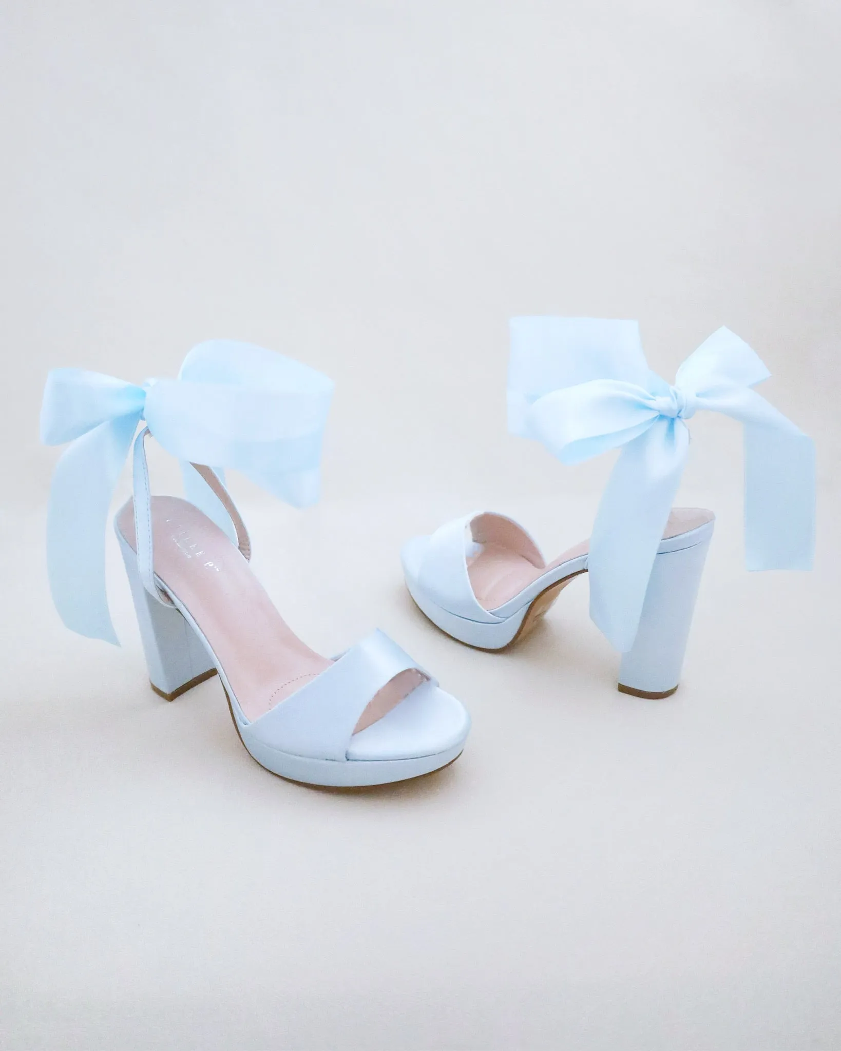 Satin Platform Block Heel Wedding Sandals with Wrapped Ribbon Tie