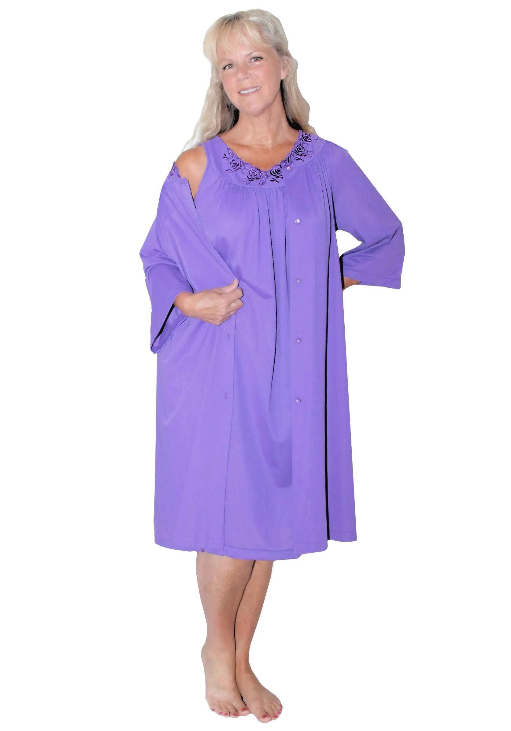 Shadowline Nightgown and Robe Pajama Nylon Sleepwear Set with Gown 37280