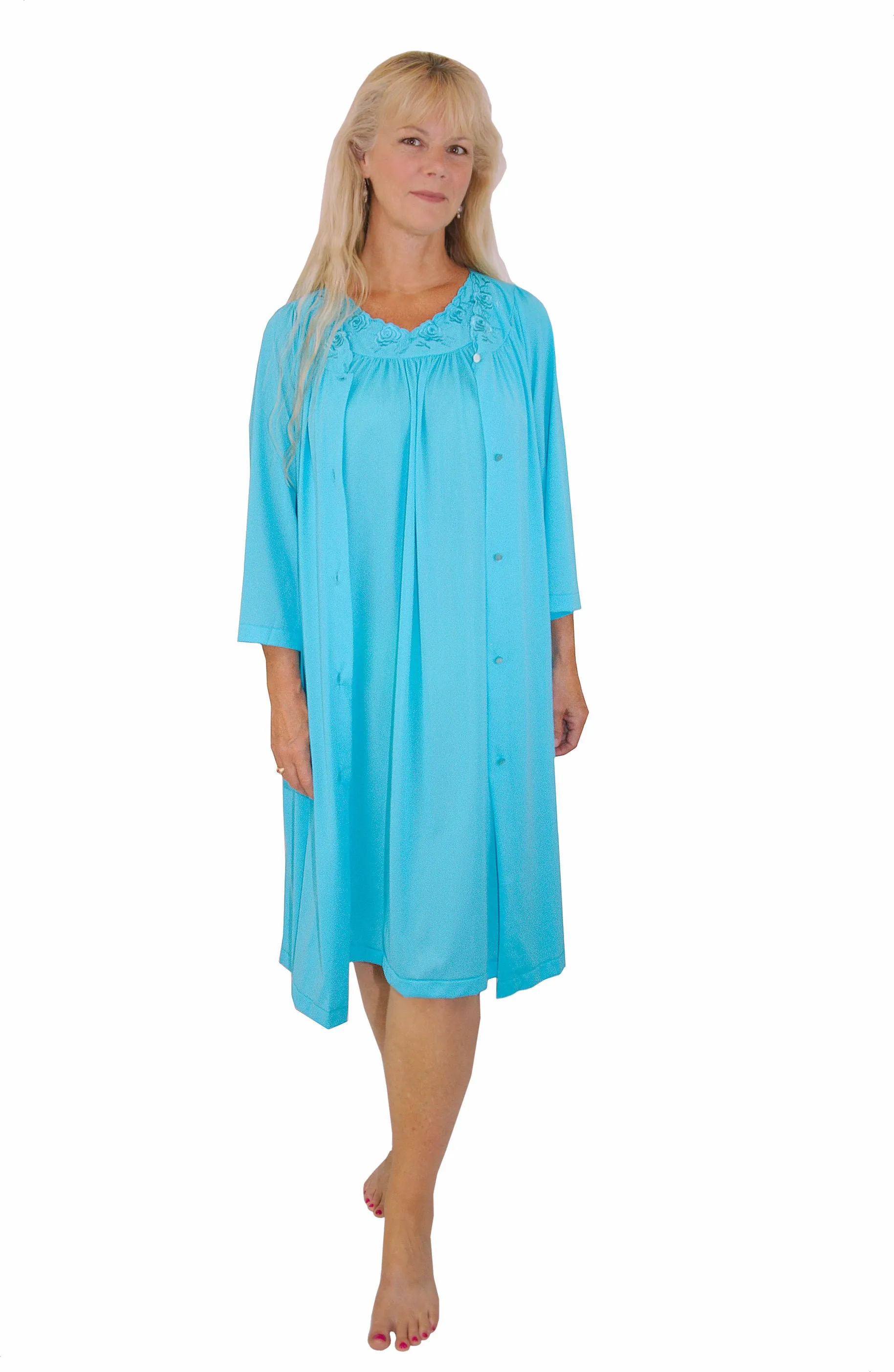 Shadowline Nightgown and Robe Pajama Nylon Sleepwear Set with Gown 37280