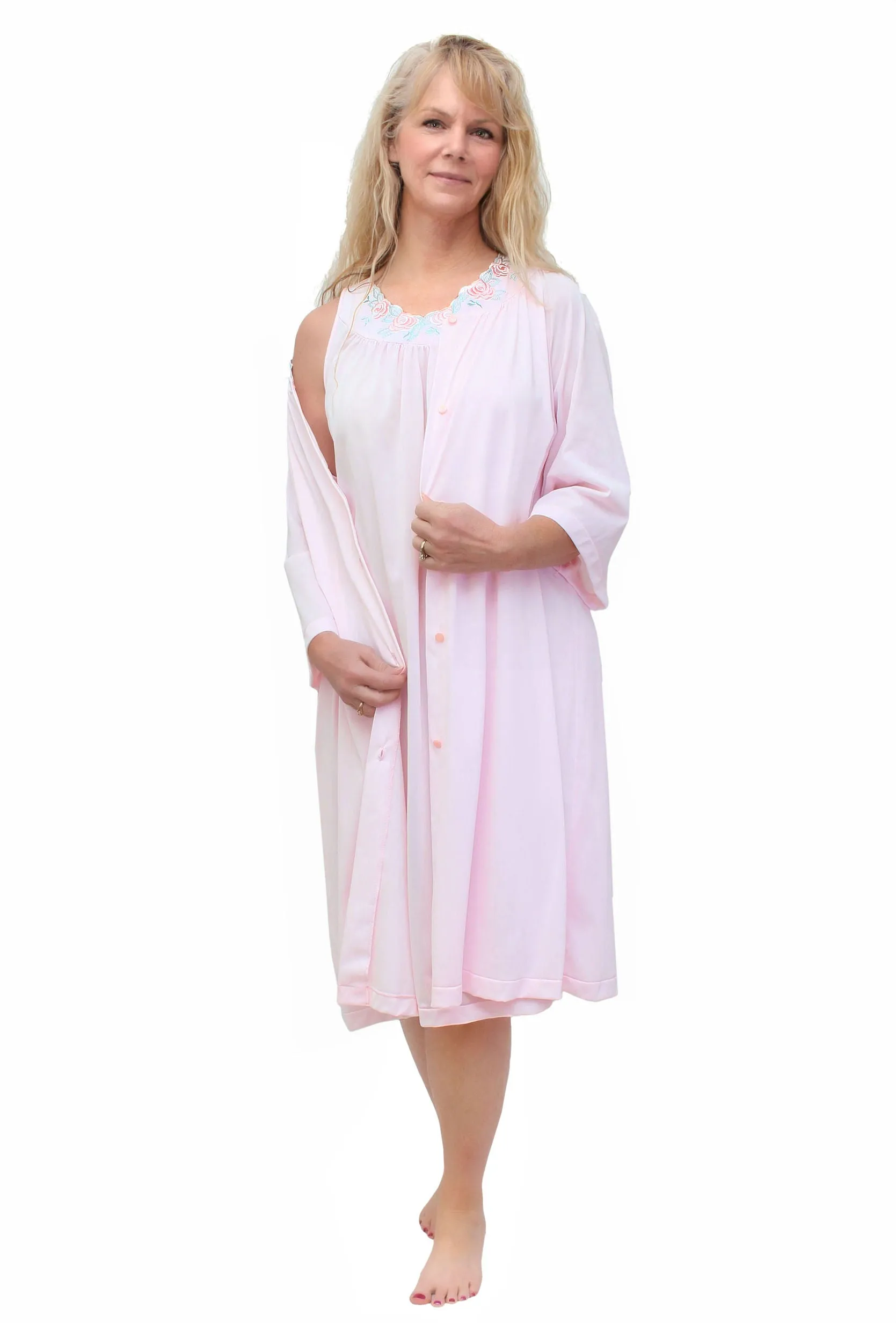 Shadowline Nightgown and Robe Pajama Nylon Sleepwear Set with Gown 37280
