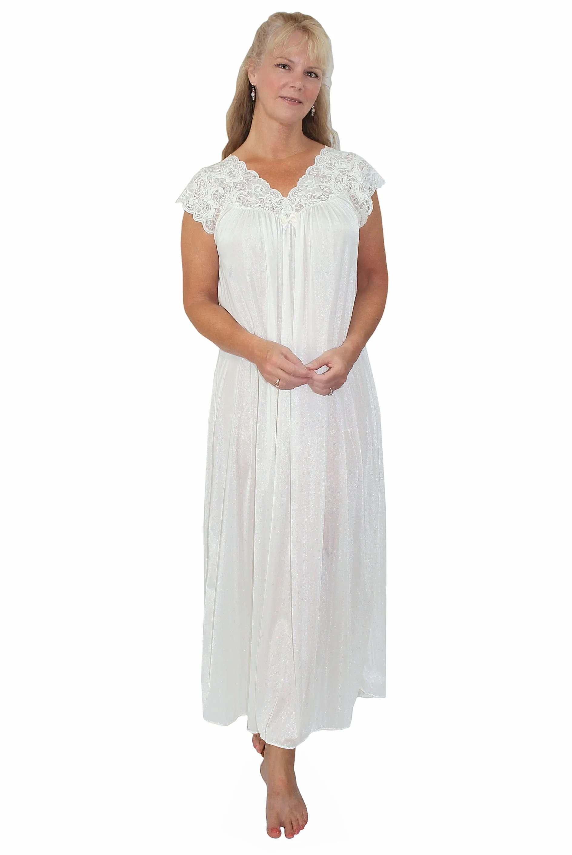 Shadowline Nightgown Silhouette Lace Cap Sleeve Long Gown 32737