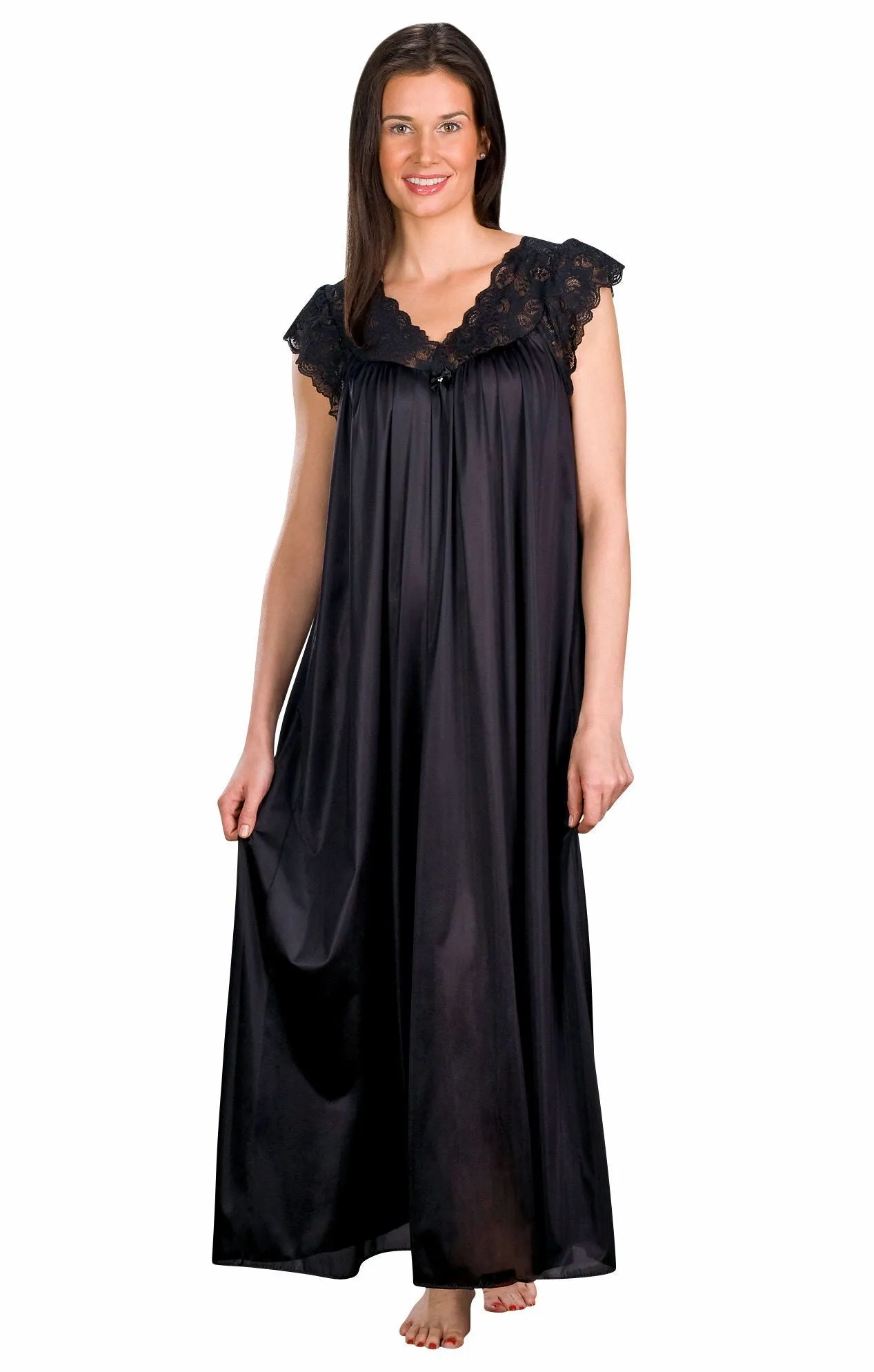 Shadowline Nightgown Silhouette Lace Cap Sleeve Long Gown 32737