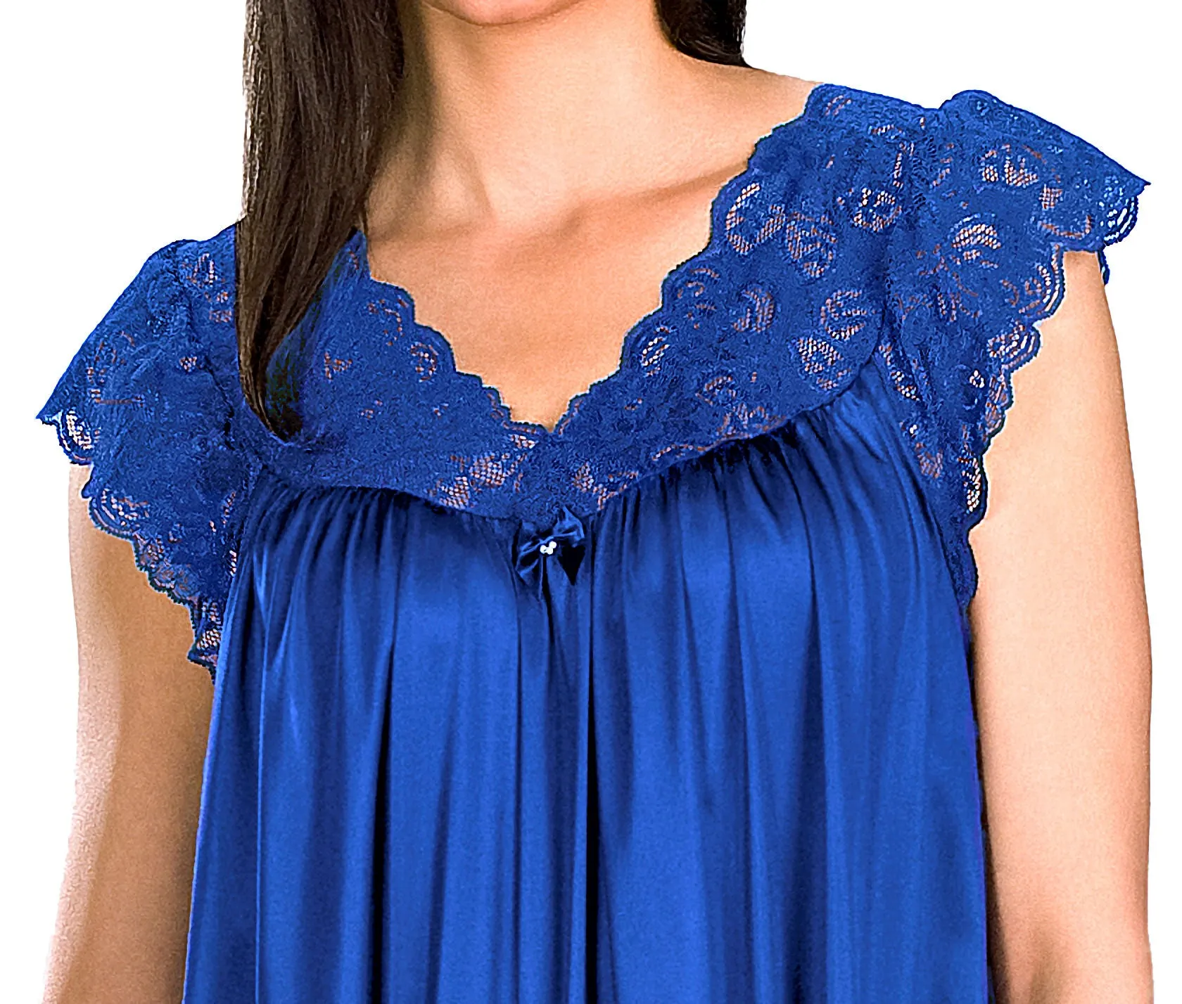 Shadowline Nightgown Silhouette Lace Cap Sleeve Long Gown 32737