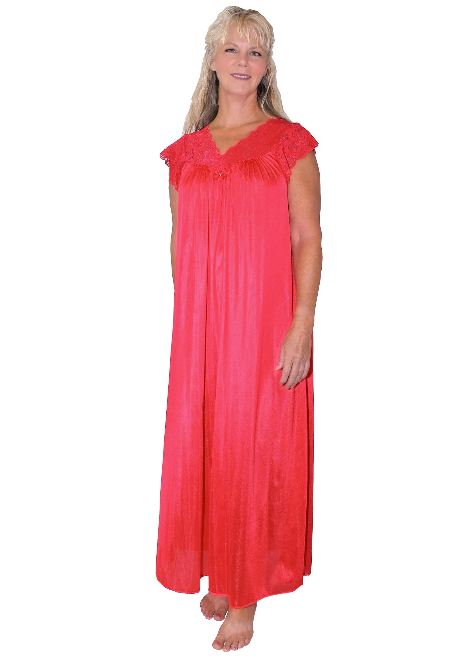 Shadowline Nightgown Silhouette Lace Cap Sleeve Long Gown 32737