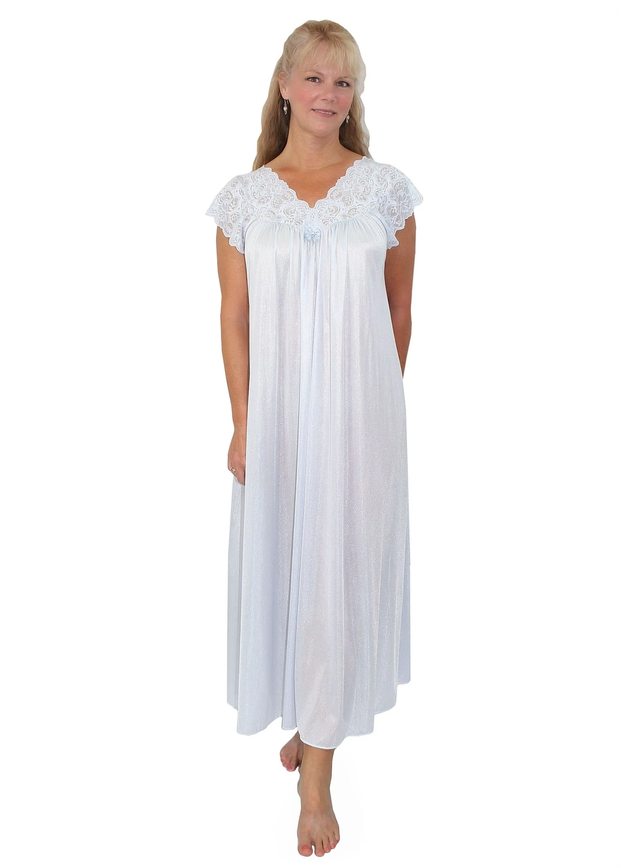 Shadowline Nightgown Silhouette Lace Cap Sleeve Long Gown 32737