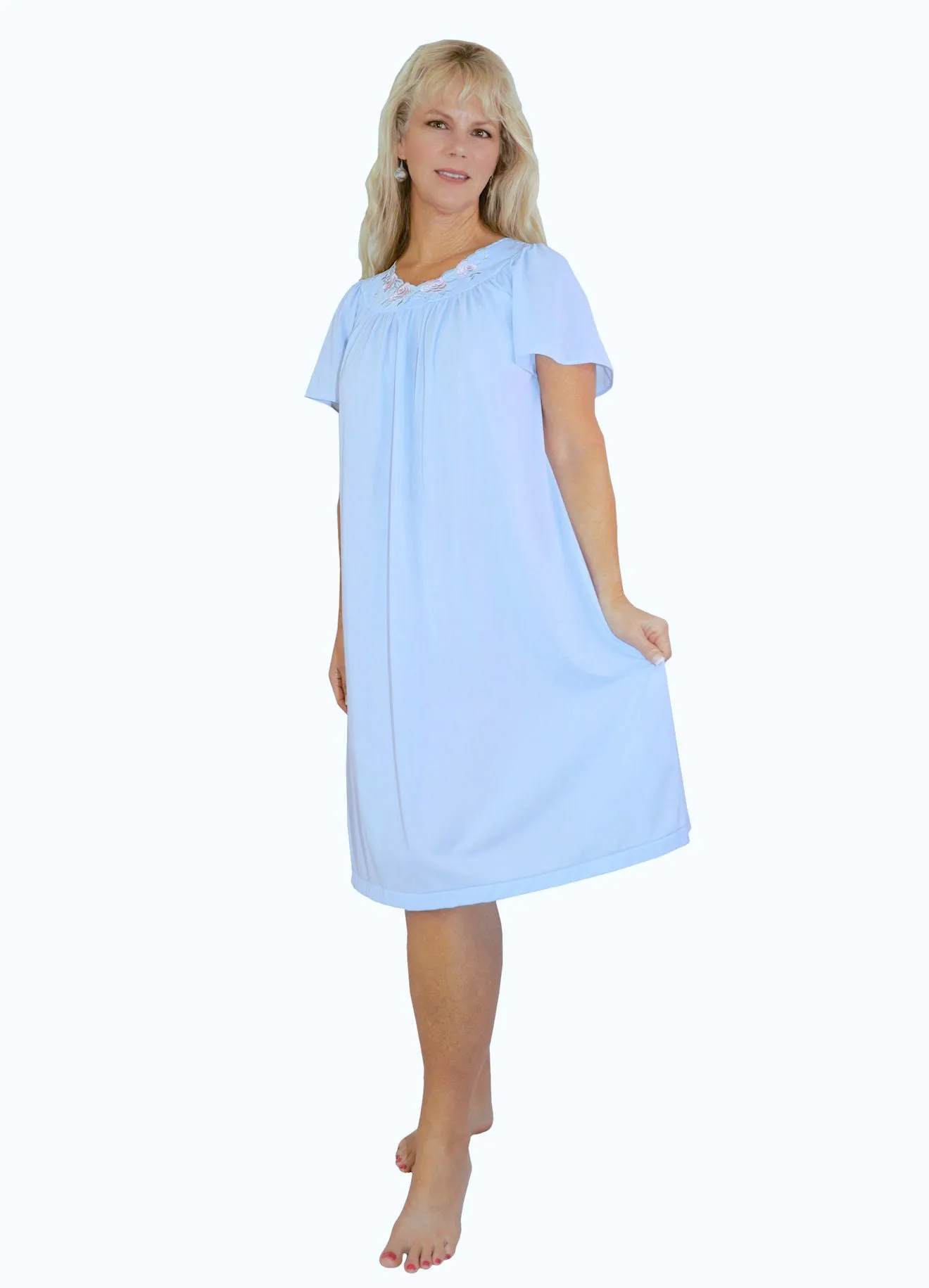 Shadowline Women's Nightgown and Robe Pajama Set Nylon Short Flutter Sleeve 36280