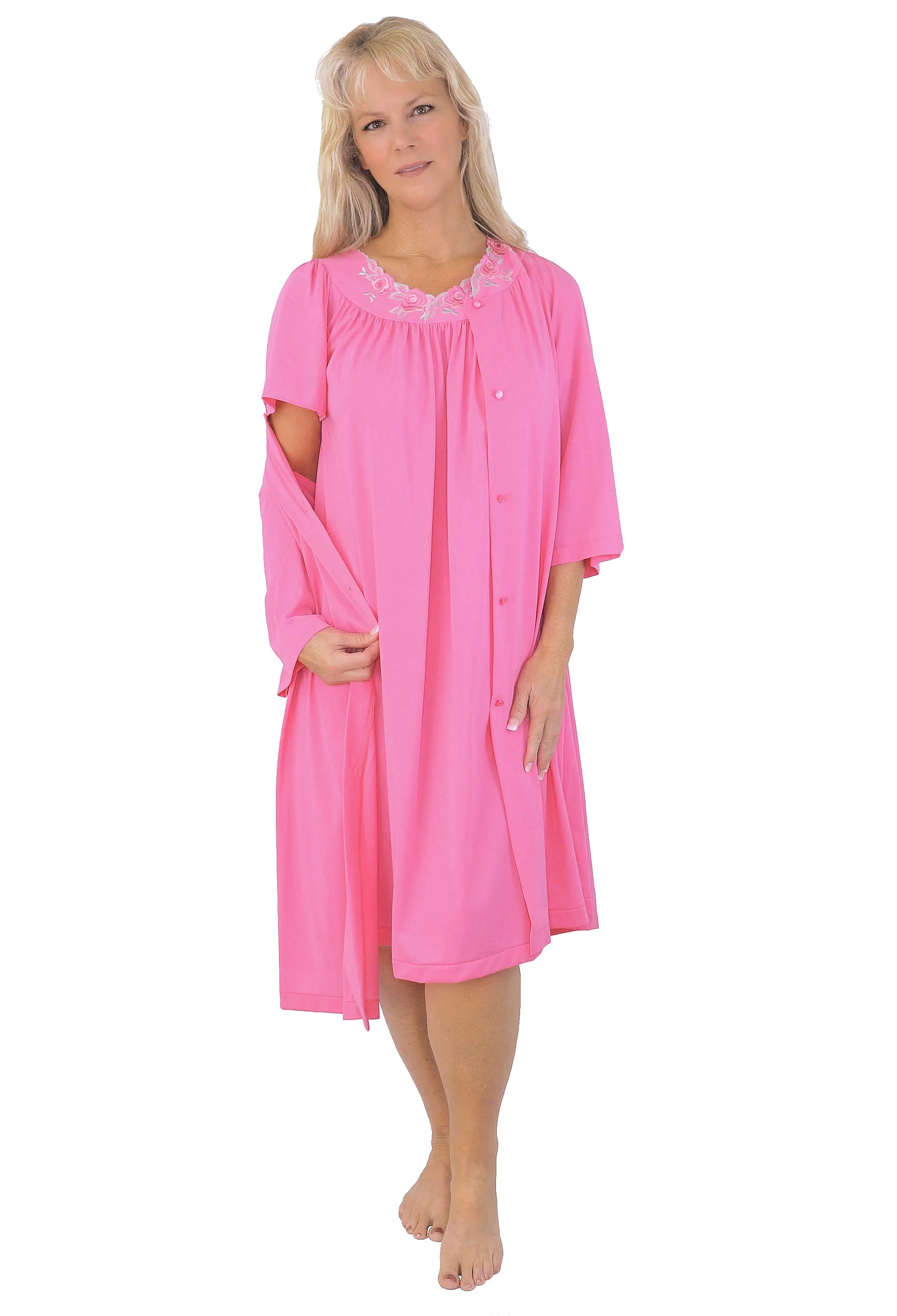 Shadowline Women's Nightgown and Robe Pajama Set Nylon Short Flutter Sleeve 36280