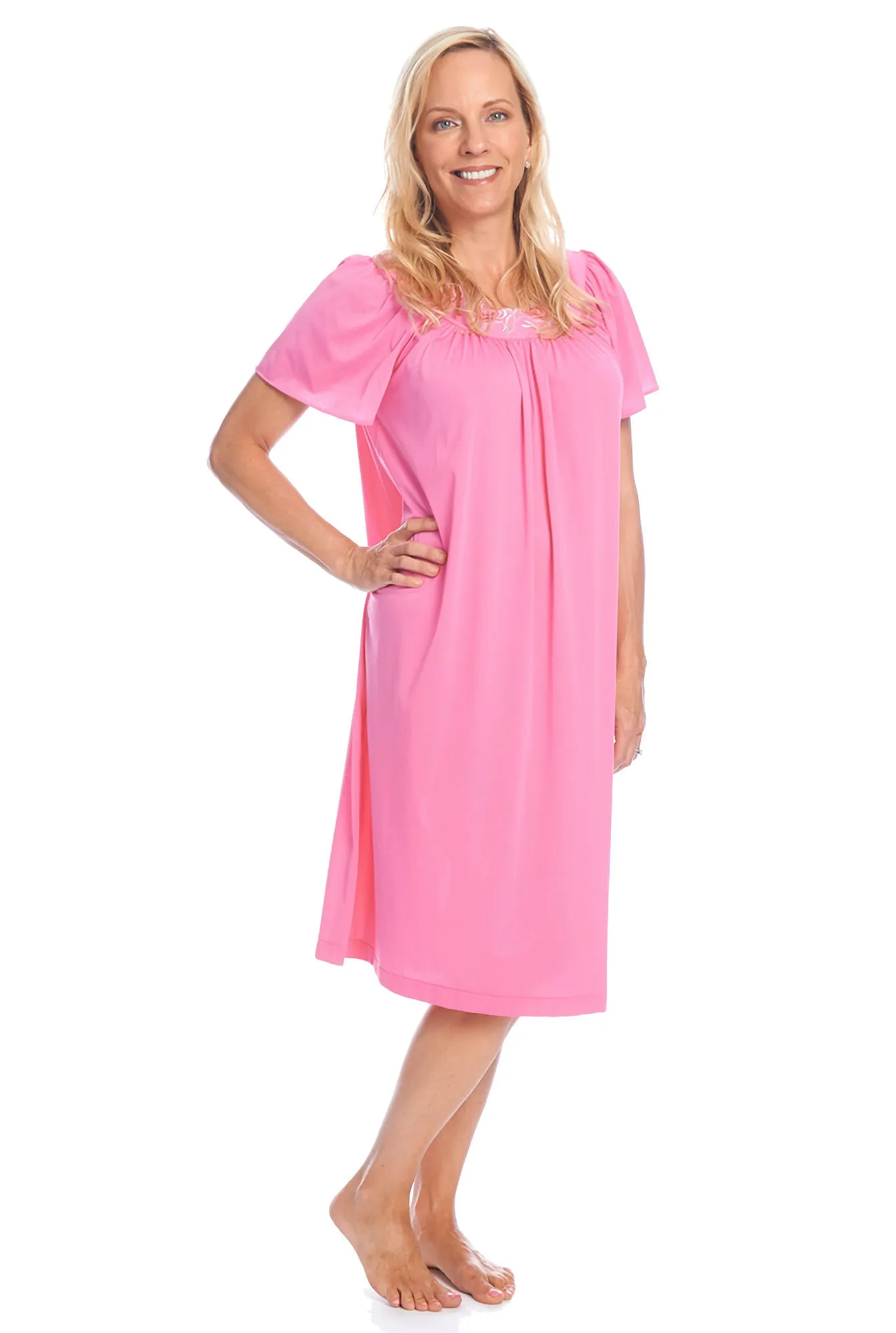 Shadowline Women's Nightgown and Robe Pajama Set Nylon Short Flutter Sleeve 36280
