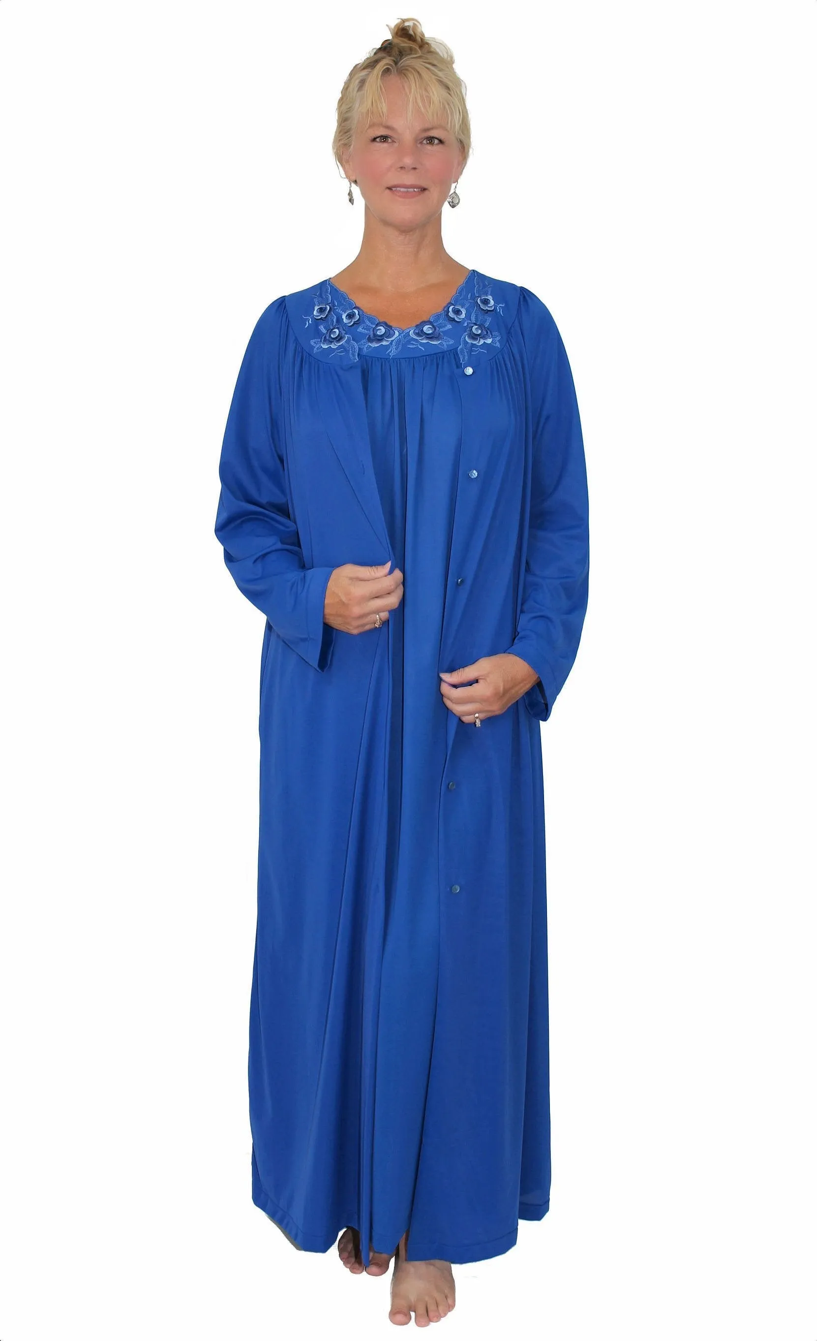 Shadowline Women's Nightgown and Robe Set Long Silky Nylon Kaftan Sleepwear