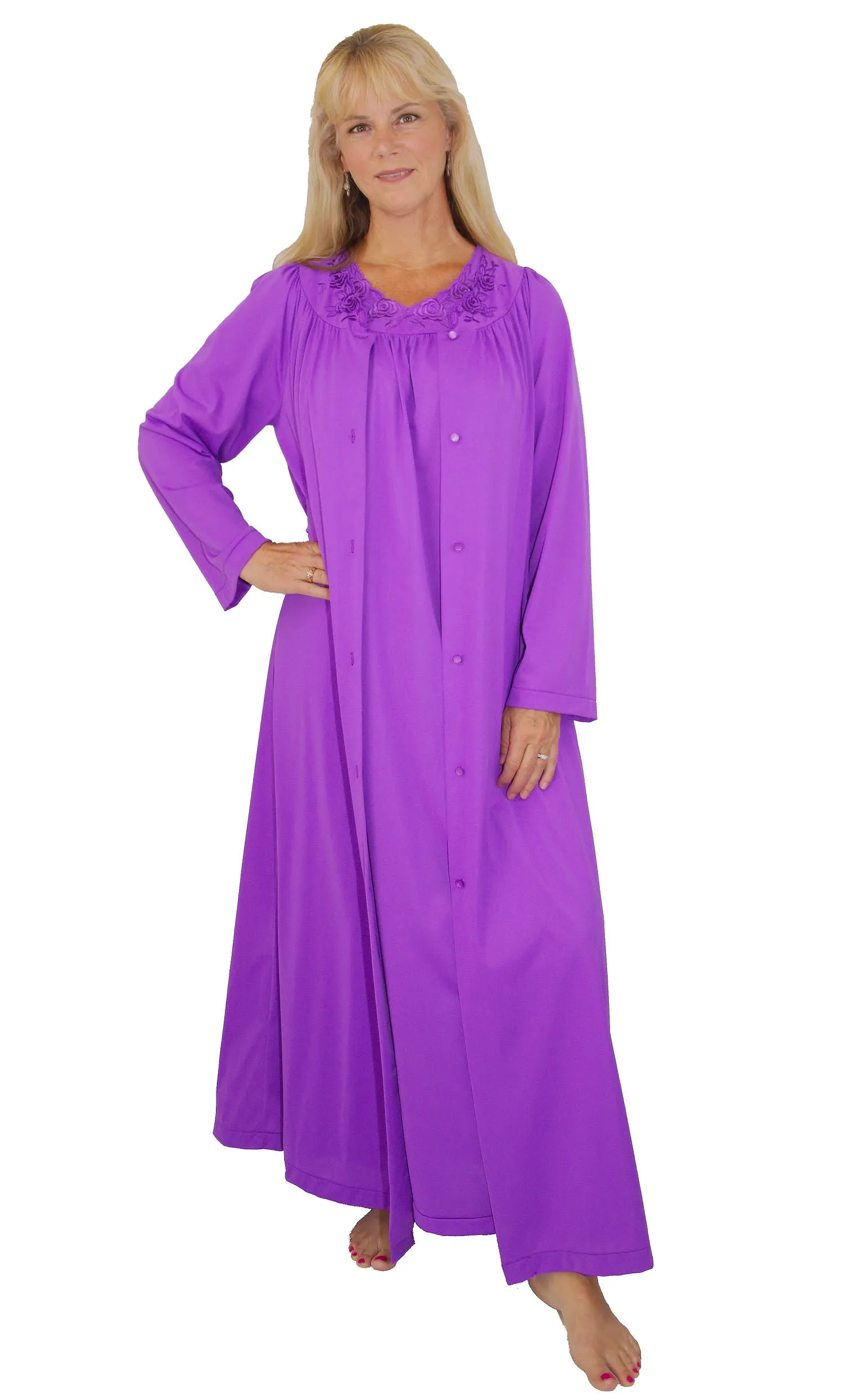 Shadowline Women's Nightgown and Robe Set Long Silky Nylon Kaftan Sleepwear